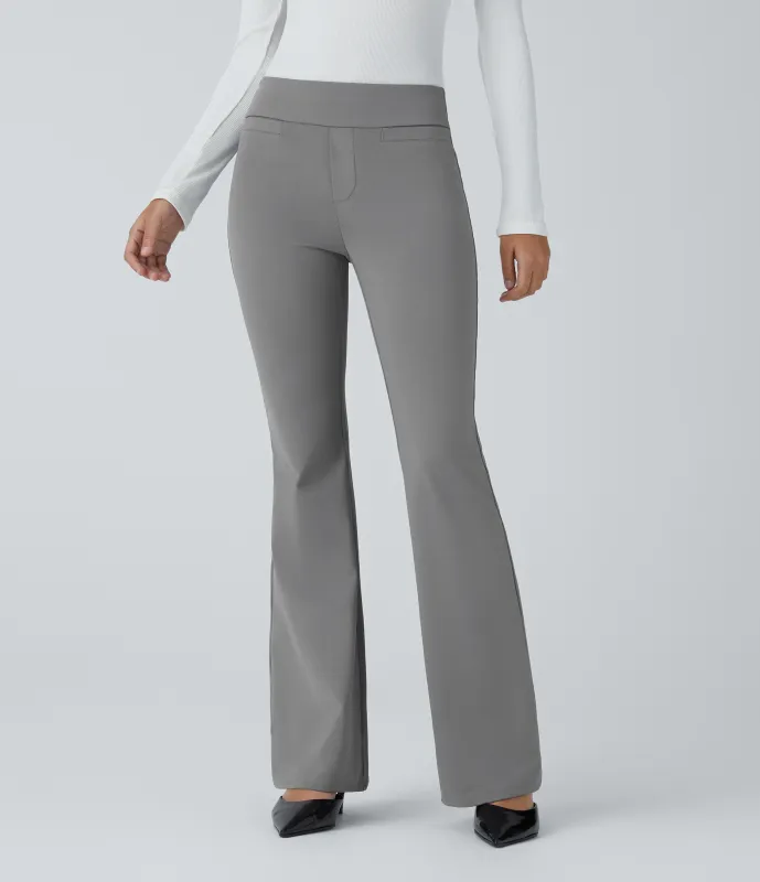 Halara Pantalón oficina tiro medio bolsillo lateral posterior ligero acampanado - Putty Gray - L(regular) made by Halara