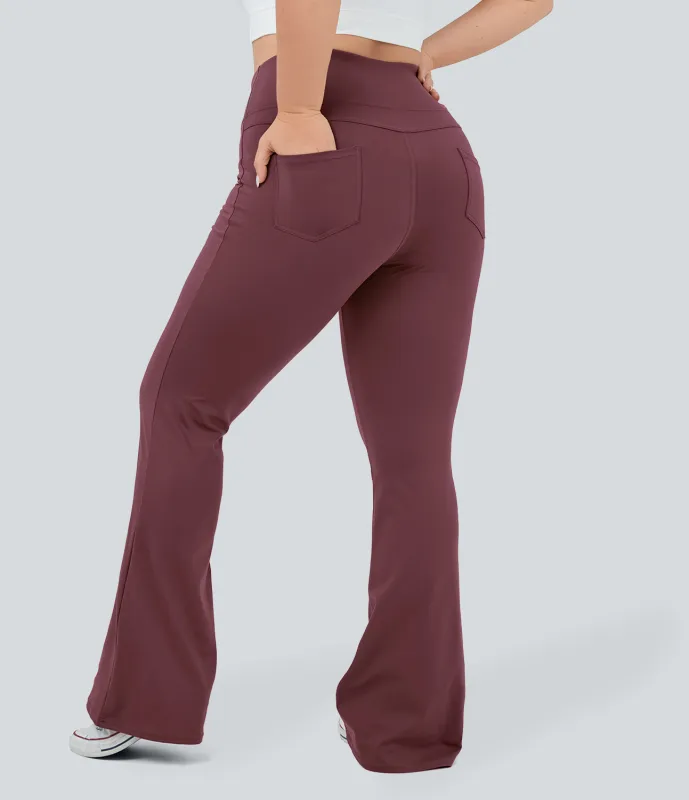 Halara Leggings yoga acampanado bolsillo trasero tiro alto talla grande - Red Mahogany - 2X(regular) sold by Halara