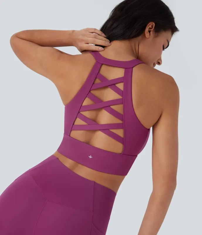 Halara Camiseta Softlyzero™ Plush sin mangas yoga espalda cruzada sin espalda malla contrastante - Ume Purple - XL sold by Halara