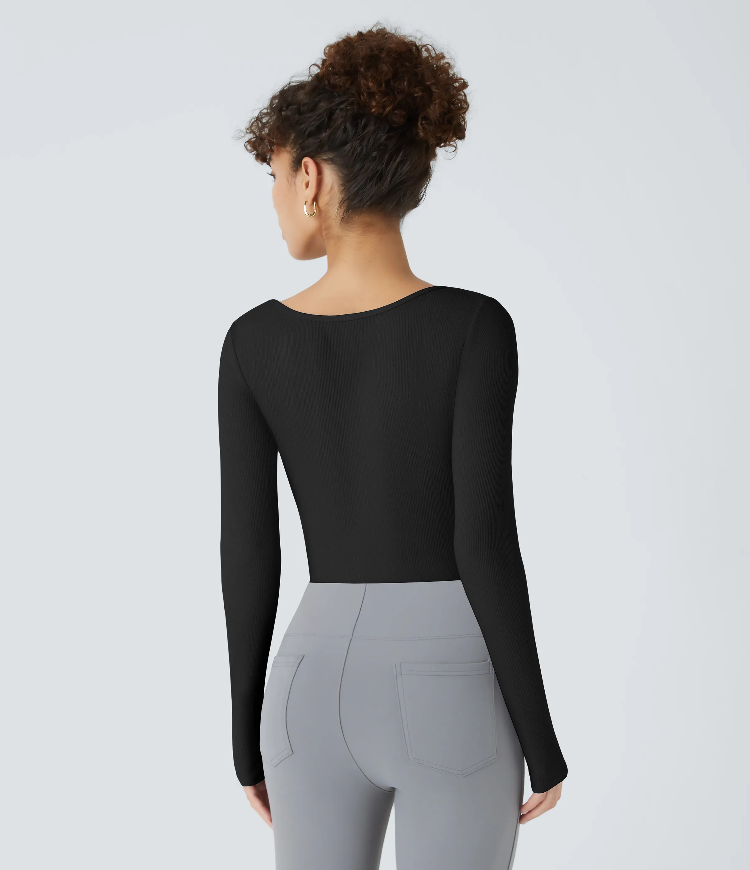 Halara Body oficina ajustado botón manga larga cuello cuadrado acanalado - Black - XL sold by Halara product image thumbnail 4