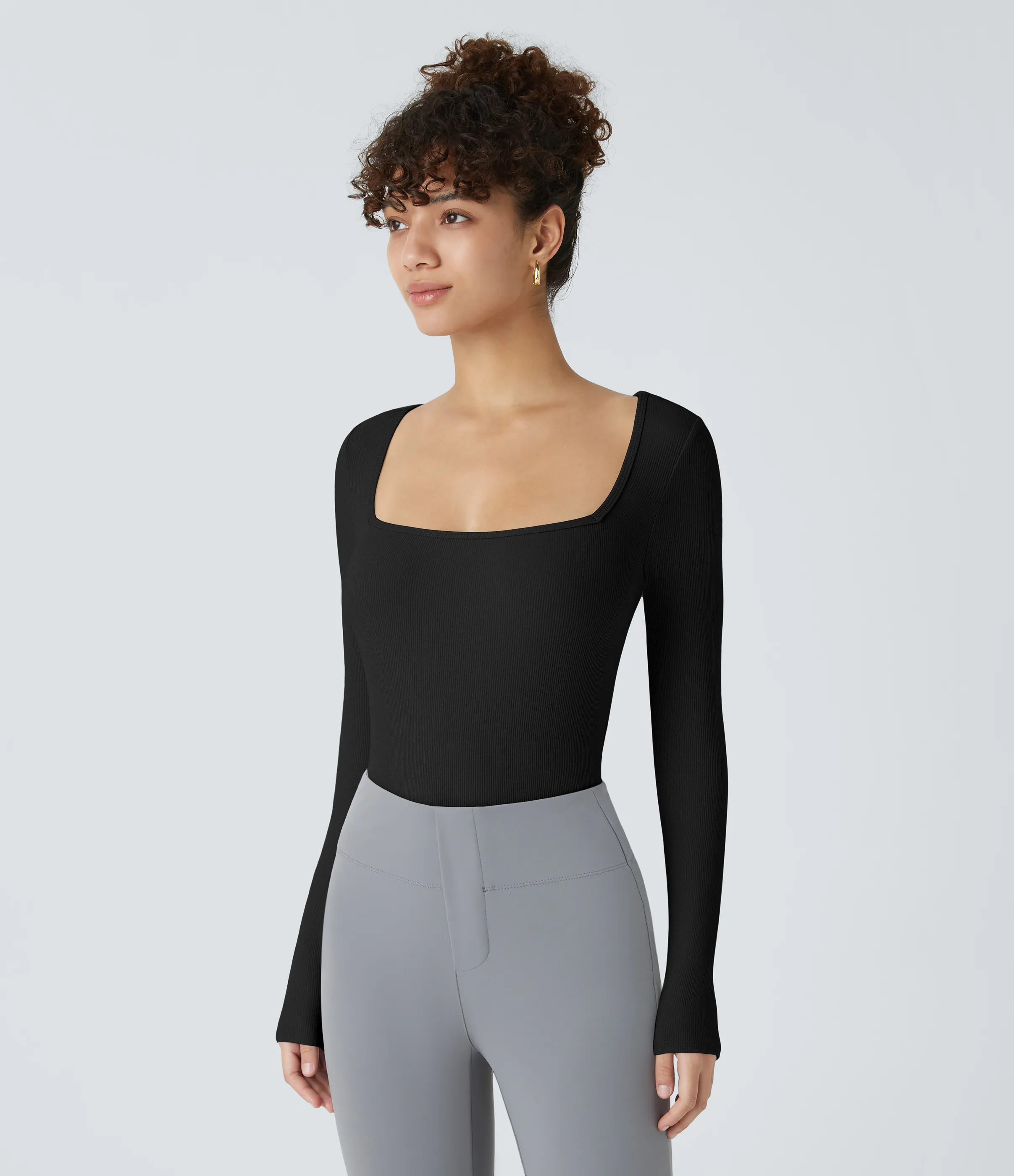 Halara Body oficina ajustado botón manga larga cuello cuadrado acanalado - Black - XL sold by Halara product image thumbnail 5