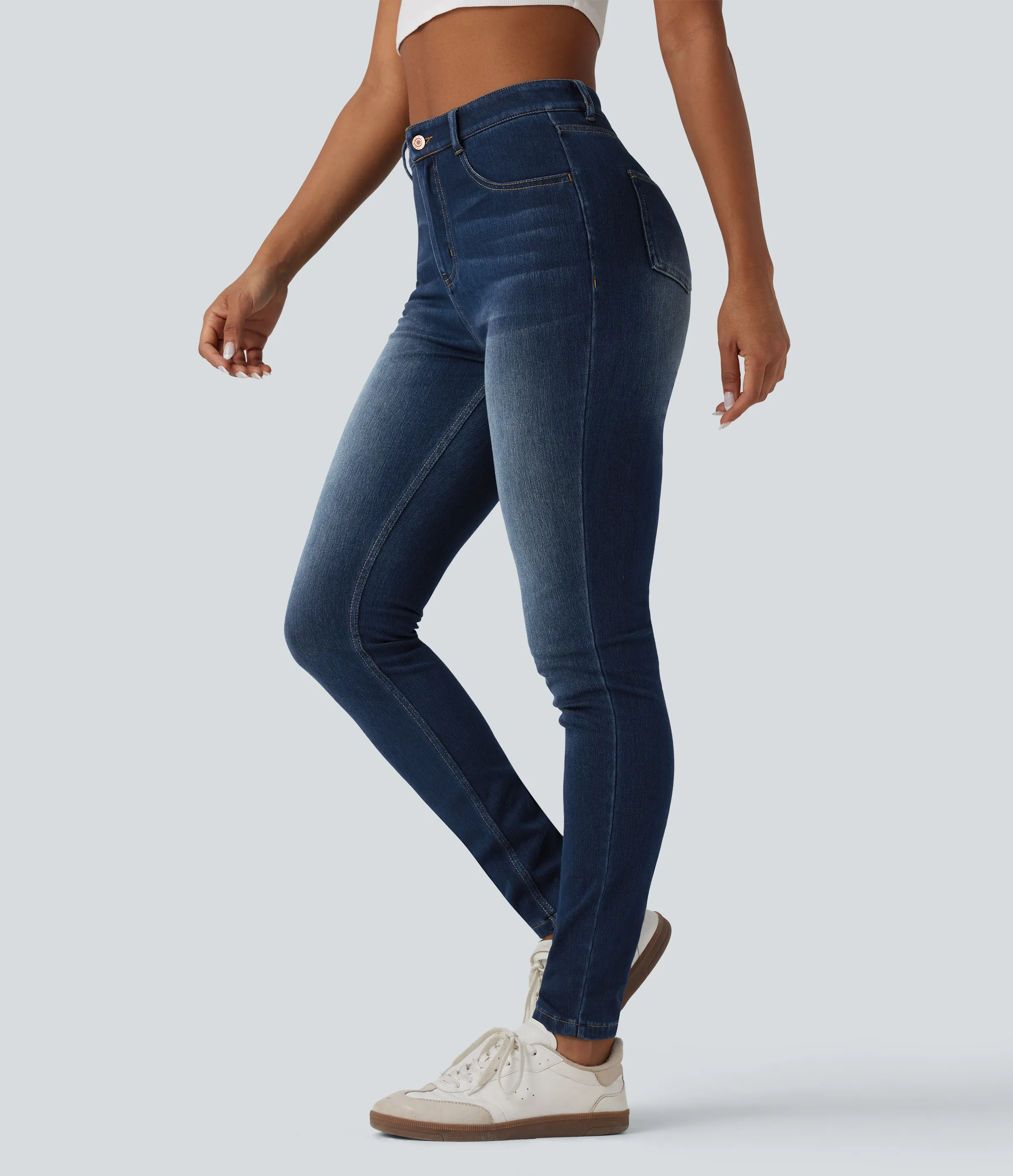 Halara Jeans ajustados casuales Halara Flex™ de tiro alto con bolsillos - Pageant Blue Denim - M(tall) sold by Halara product image thumbnail 2