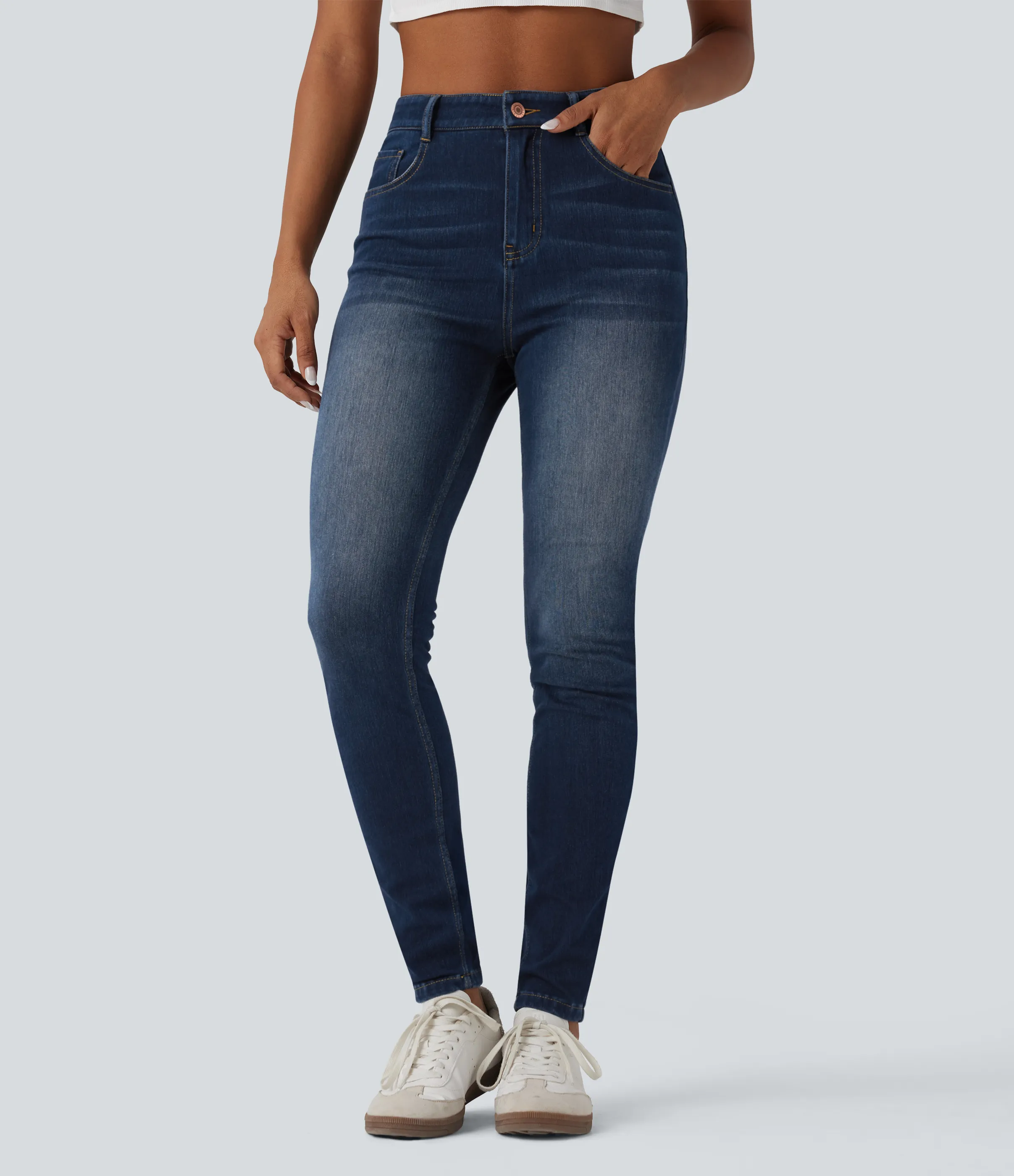 Halara Jeans ajustados casuales Halara Flex™ de tiro alto con bolsillos - Pageant Blue Denim - M(tall) sold by Halara product image thumbnail 4
