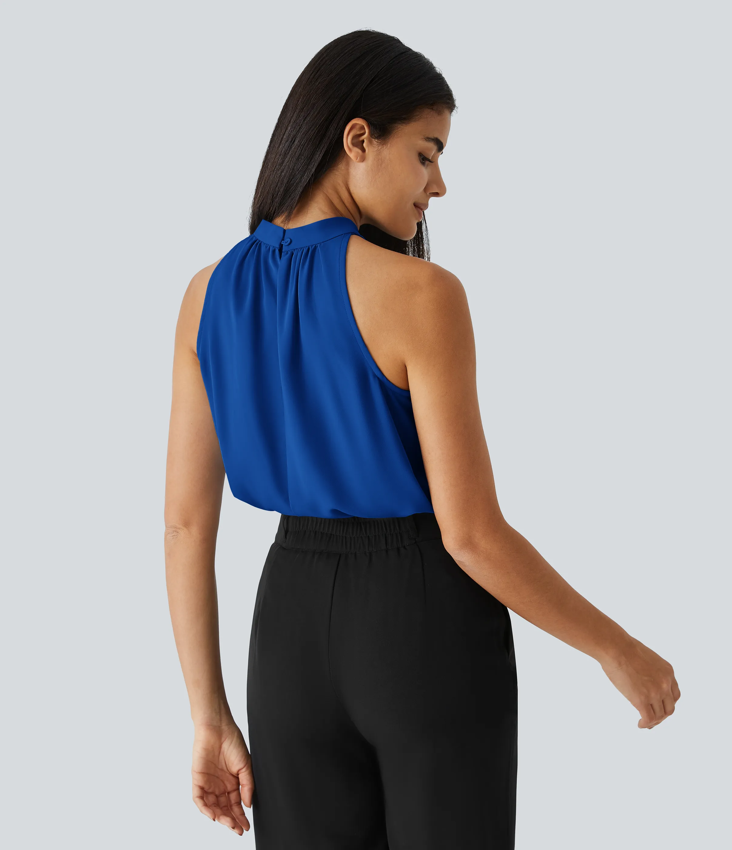 Halara Blusa oficina dobladillo curvado sin manga plisada abertura espalda halter - Surf the Web - S sold by Halara product image thumbnail 3