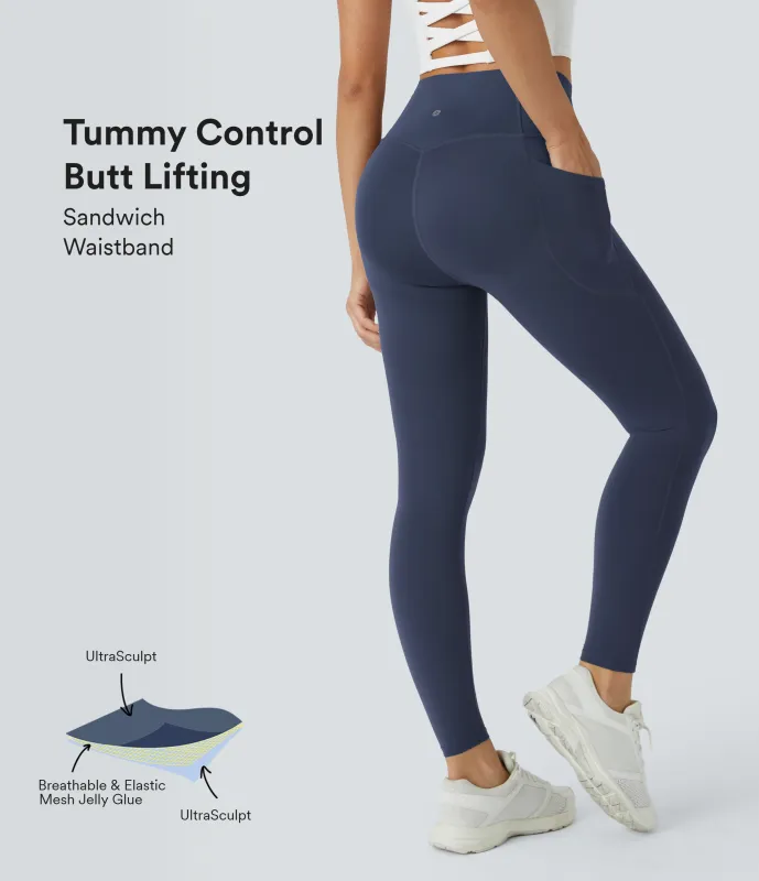 Halara Leggings SoCinched UltraSculpt tiro alto realce glúteos control abdomen bolsillo lateral moldeador - Mood Indigo - M(7/8) sold by Halara