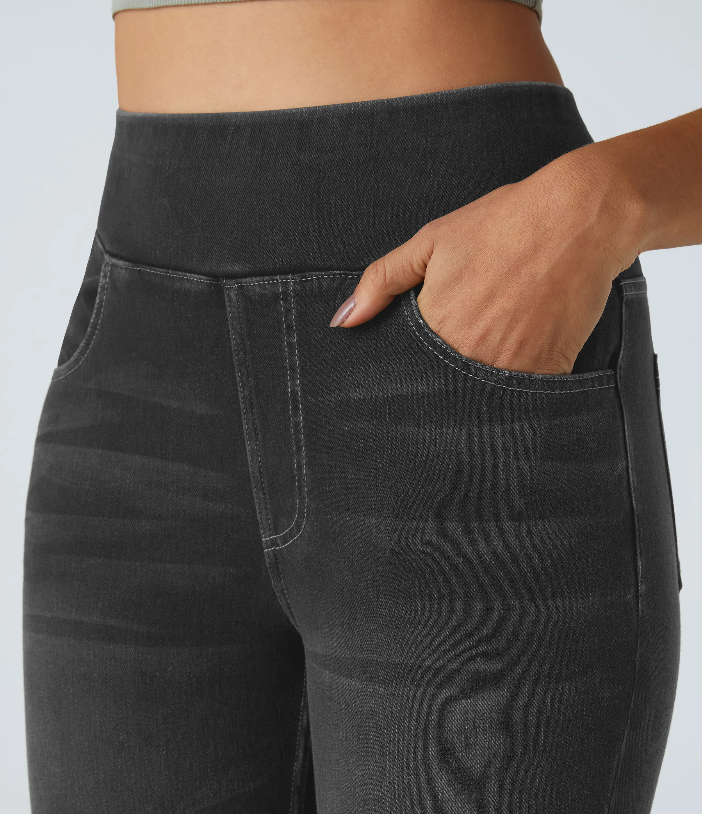 Halara Leggings Halara Flex™ Denim mezclilla elástico bolsillo trasero tiro alto - Carbon Paint Denim - M(7/8) sold by Halara product image thumbnail 5