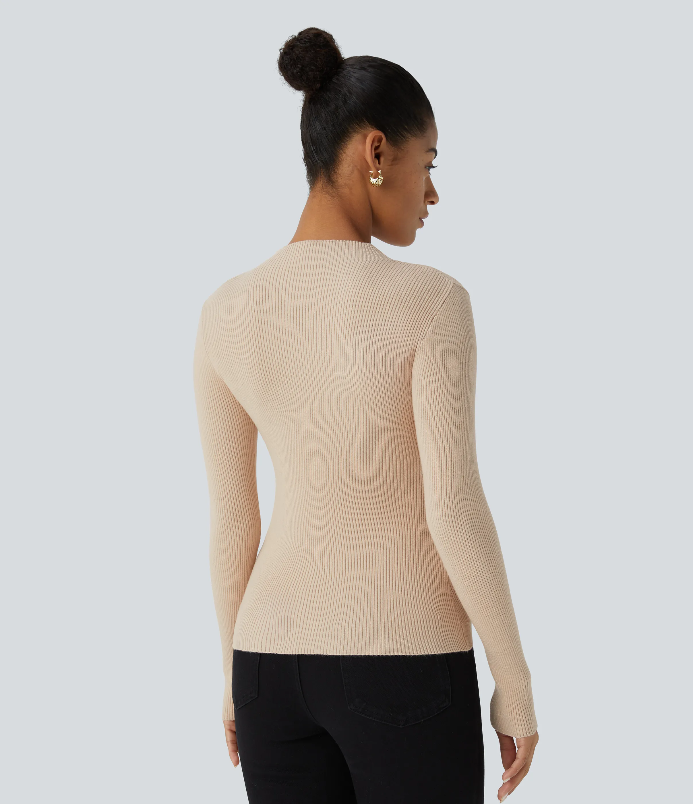 Halara Suéter manga larga cuello redondo acanalado - Smoke Gray - XS sold by Halara product image thumbnail 3