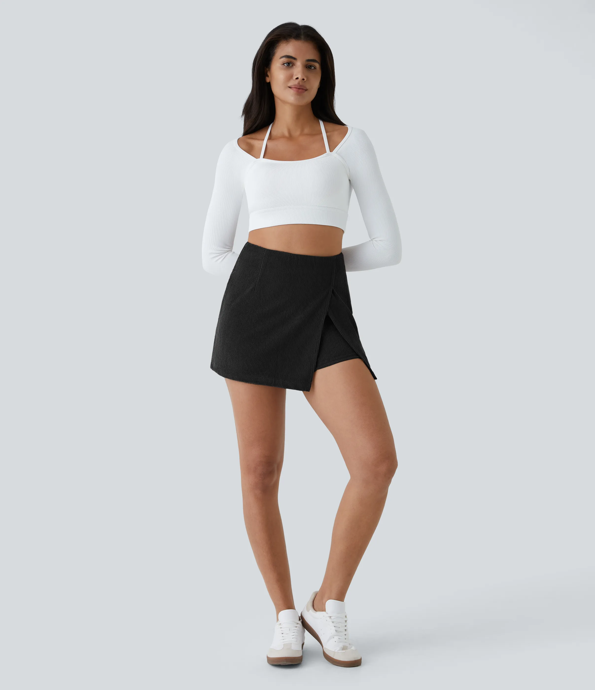 Halara Falda pana 2 en 1 tiro alto cremallera espalda dobladillo dividido - Black - XS(regular) sold by Halara product image thumbnail 5