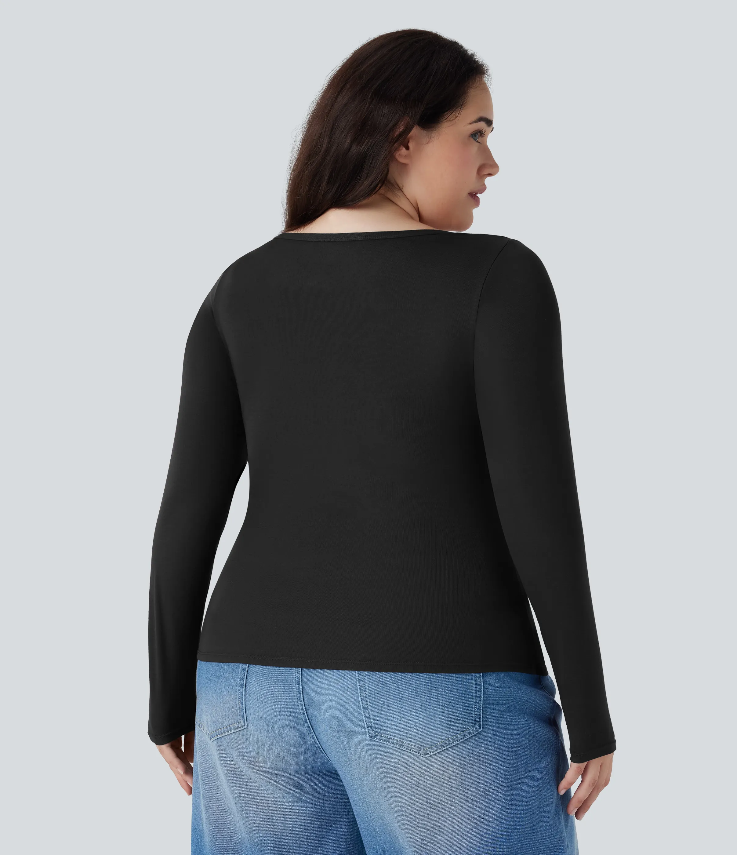 Halara Top manga larga cuello Henley acanalado talla grande - Black - 3X sold by Halara product image thumbnail 3
