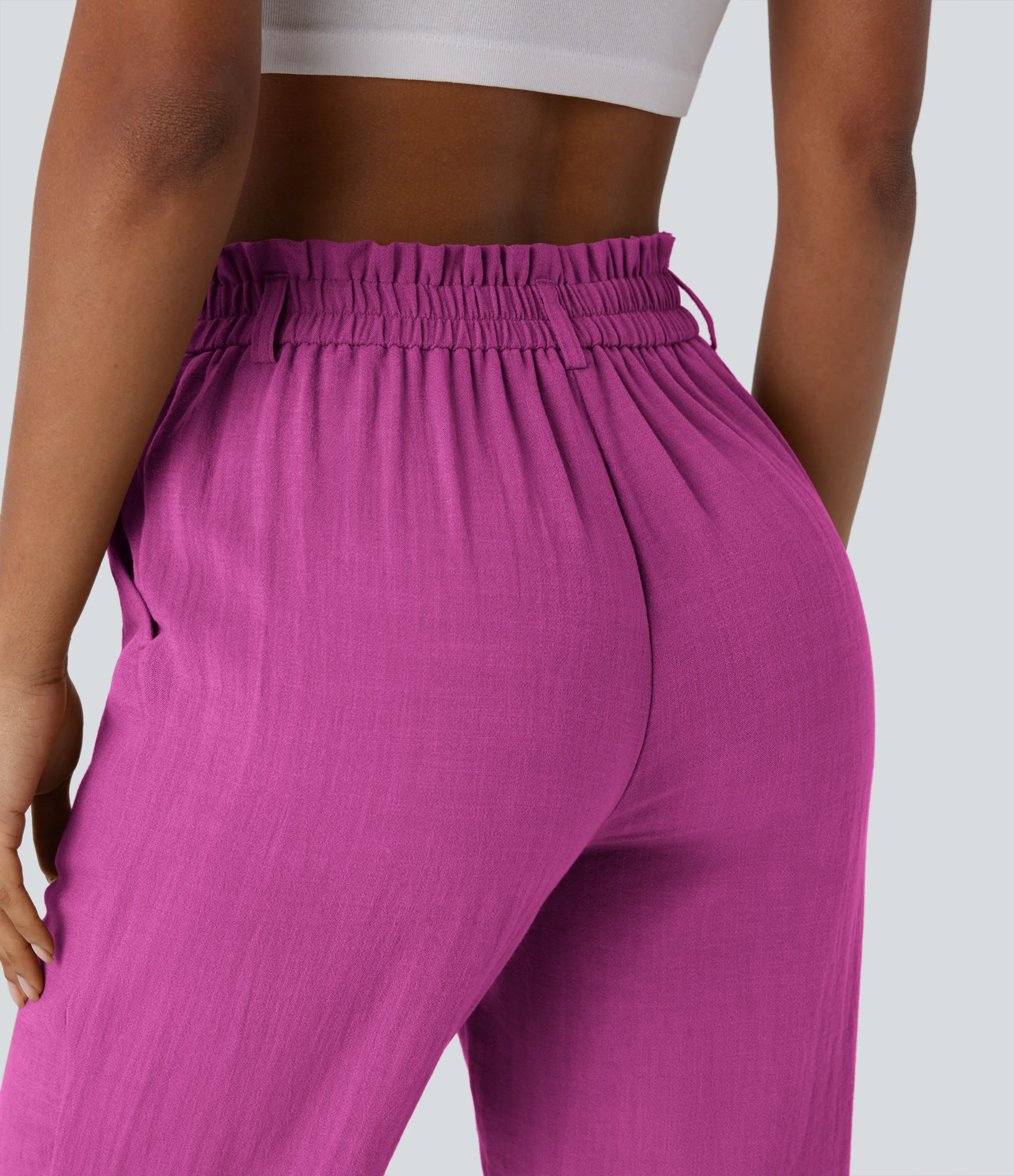 Halara Pantalón capri lino tiro alto bolsillo lateral cremallera botón - Rose Violet - L(regular) sold by Halara product image thumbnail 5
