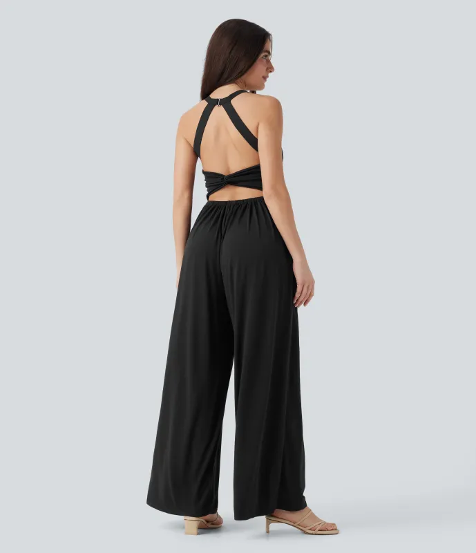 Halara Mono casual ancho con sujetador incorporado, espalda descubierta y bolsillos (edición Easy Peezy) - Black - XS(regular) sold by Halara