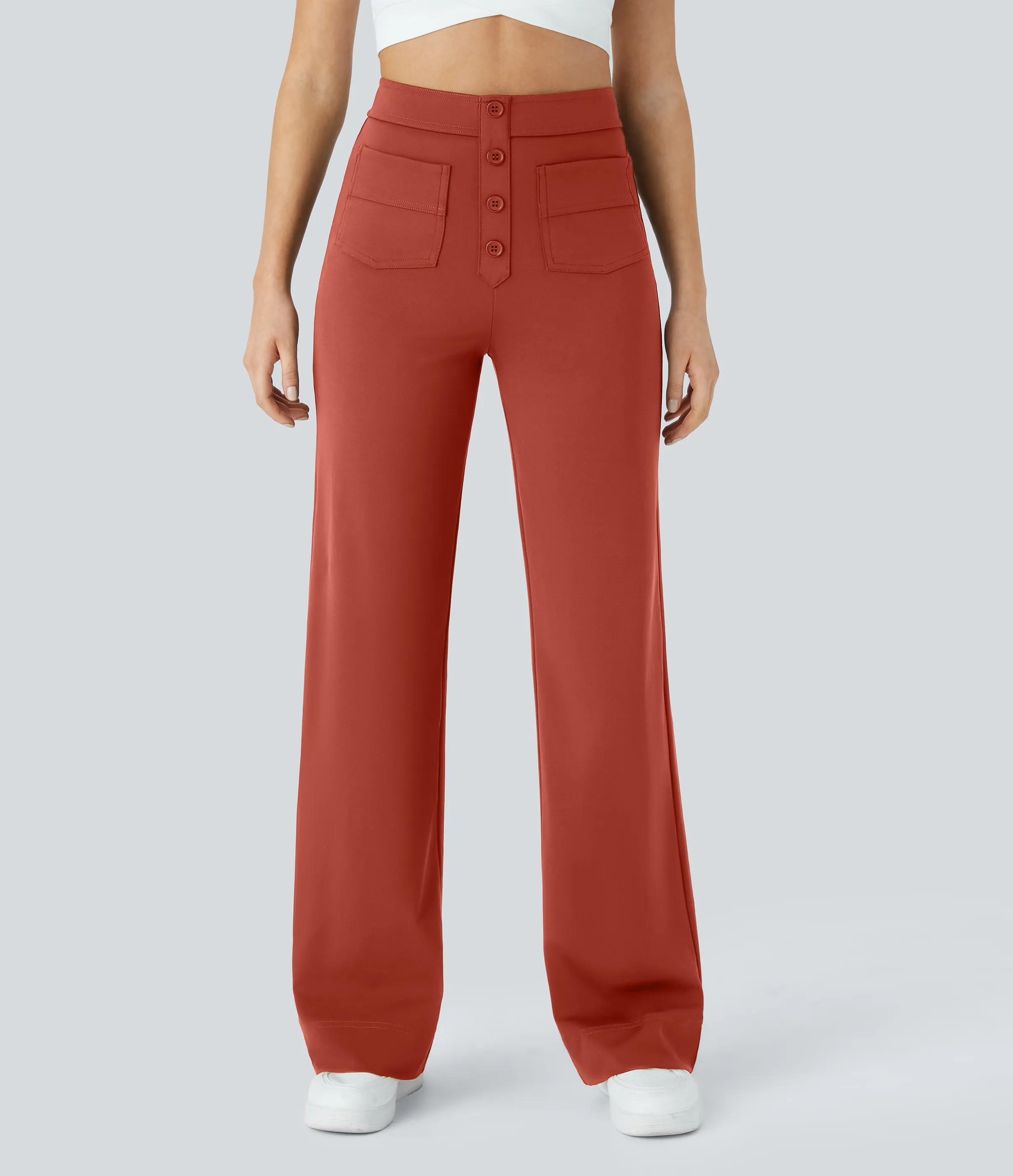 Halara Pantalones pierna recta múltiple bolsillo botón tiro alto - Cinnabar - L(regular) sold by Halara product image thumbnail 2