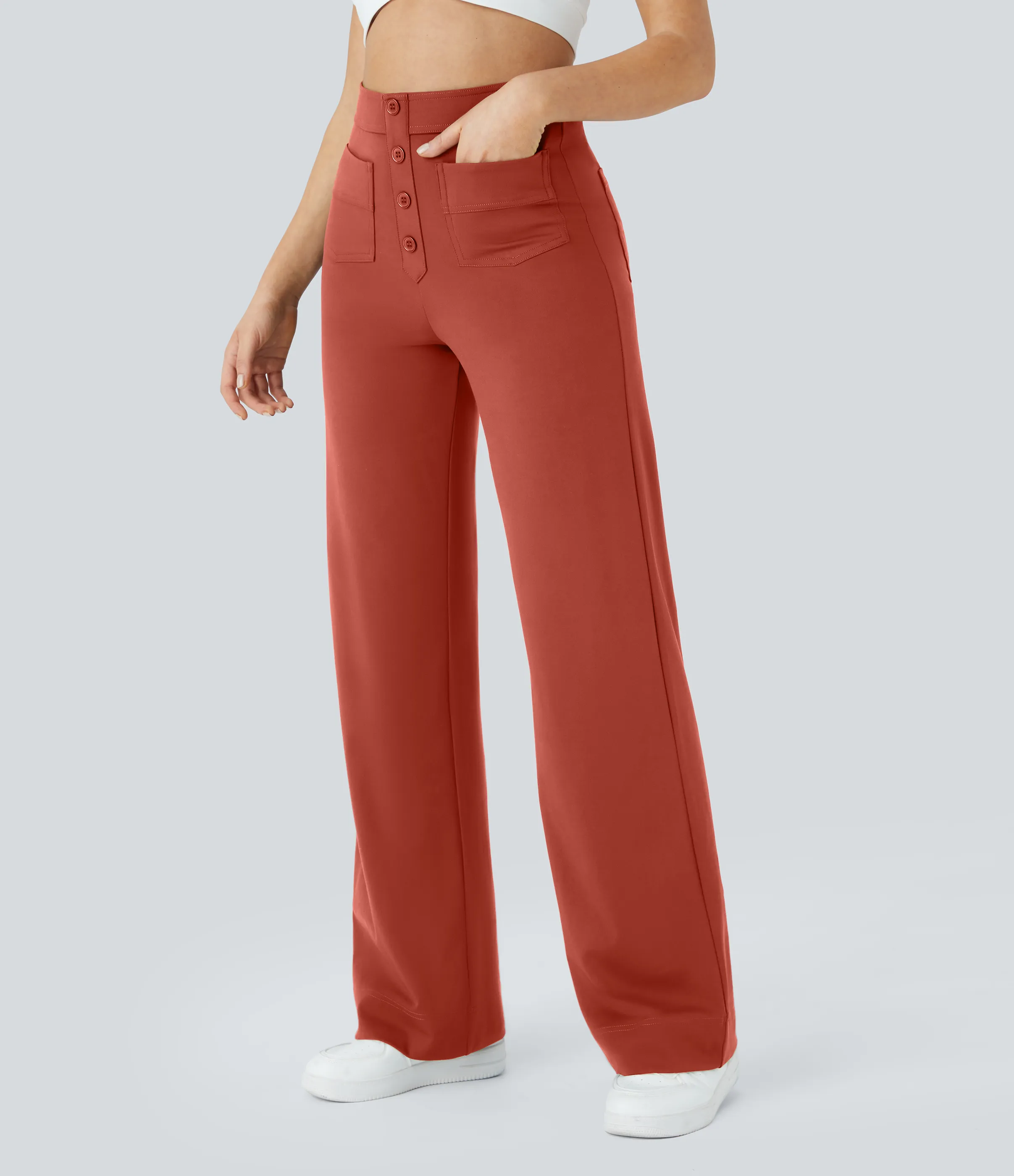 Halara Pantalones pierna recta múltiple bolsillo botón tiro alto - Cinnabar - L(regular) sold by Halara product image thumbnail 4