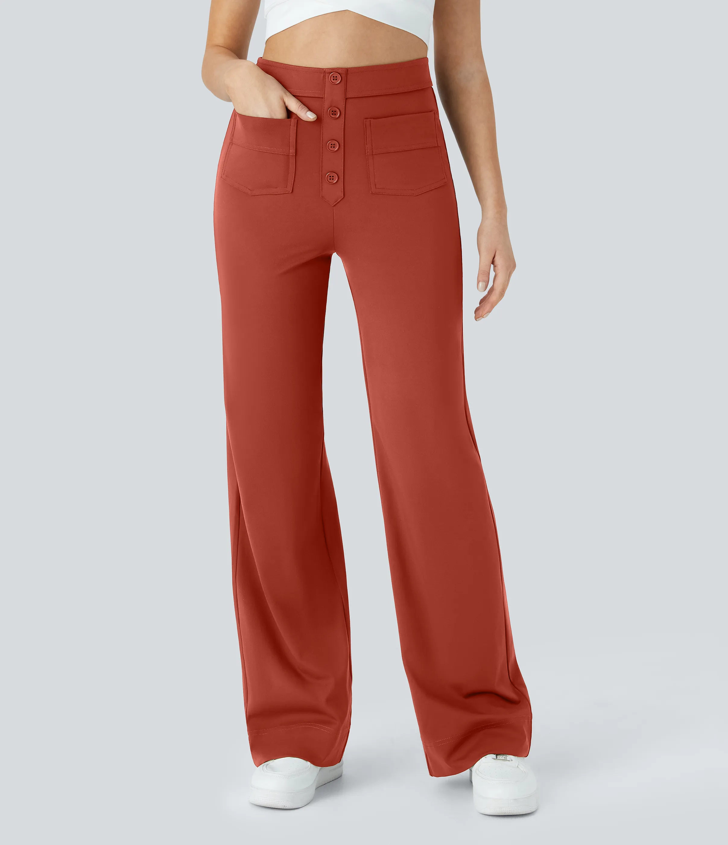 Halara Pantalones pierna recta múltiple bolsillo botón tiro alto - Cinnabar - L(regular) sold by Halara product image thumbnail 5