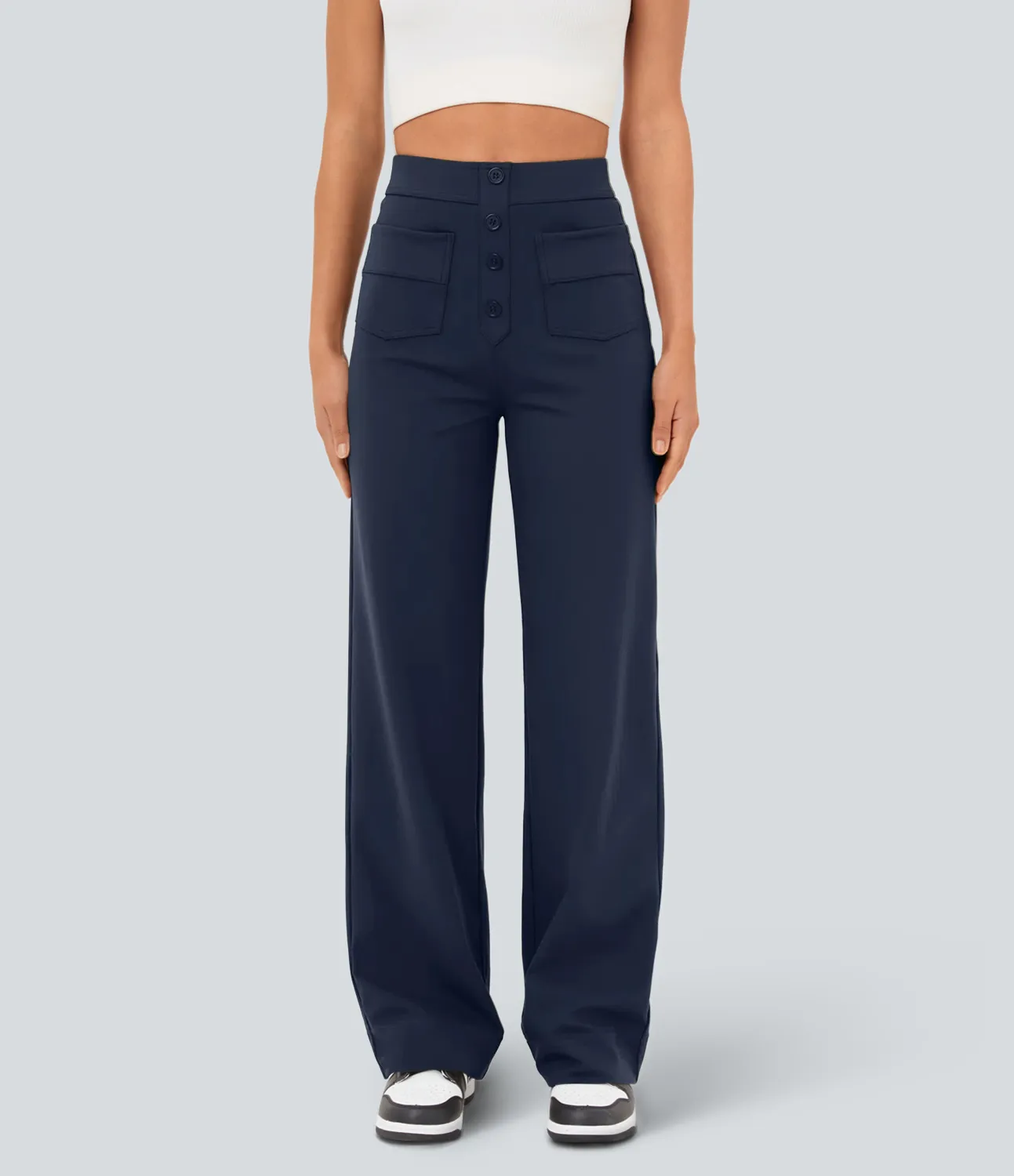 Halara Pantalones pierna recta múltiple bolsillo botón tiro alto - Midnight Blue - S(expetite) sold by Halara product image thumbnail 2