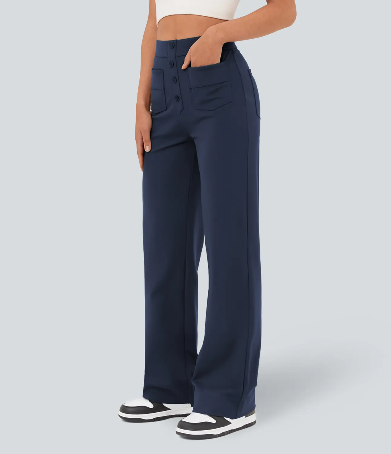 Halara Pantalones pierna recta múltiple bolsillo botón tiro alto - Midnight Blue - S(expetite) sold by Halara product image thumbnail 4