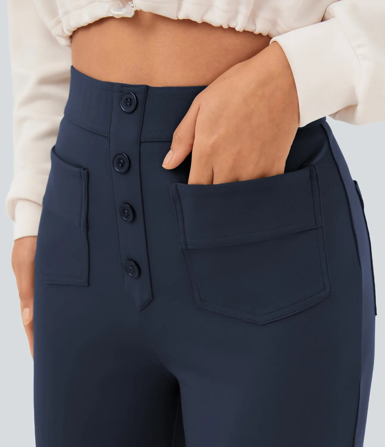 Halara Pantalones pierna recta múltiple bolsillo botón tiro alto - Midnight Blue - S(expetite) sold by Halara product image thumbnail 5