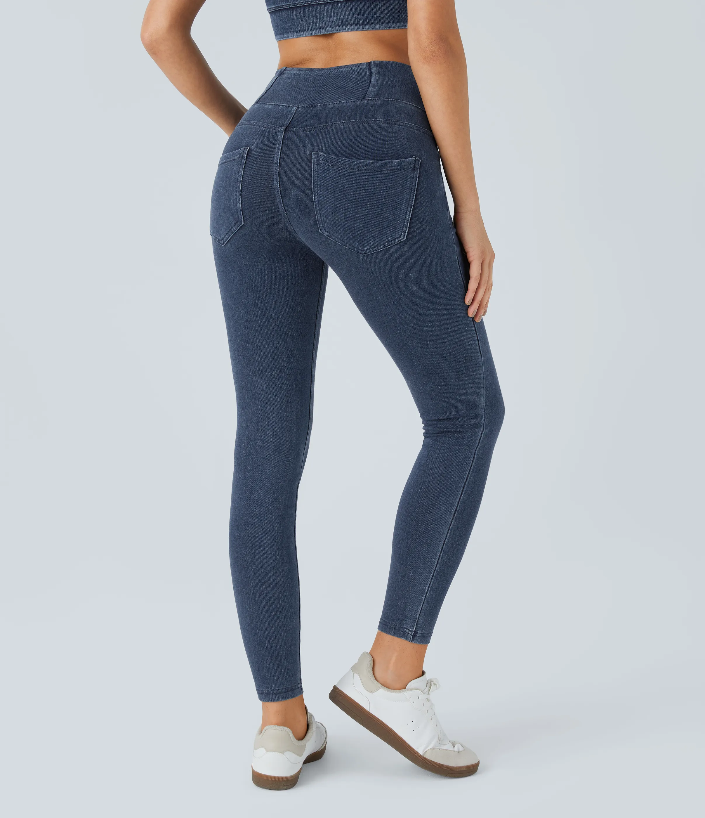 Halara Leggings Halara Flex™ Denim oficina elástico múltiple bolsillo cruzado tiro alto - Washed Denim Bleached Blue - M(full_length) sold by Halara product image thumbnail 3