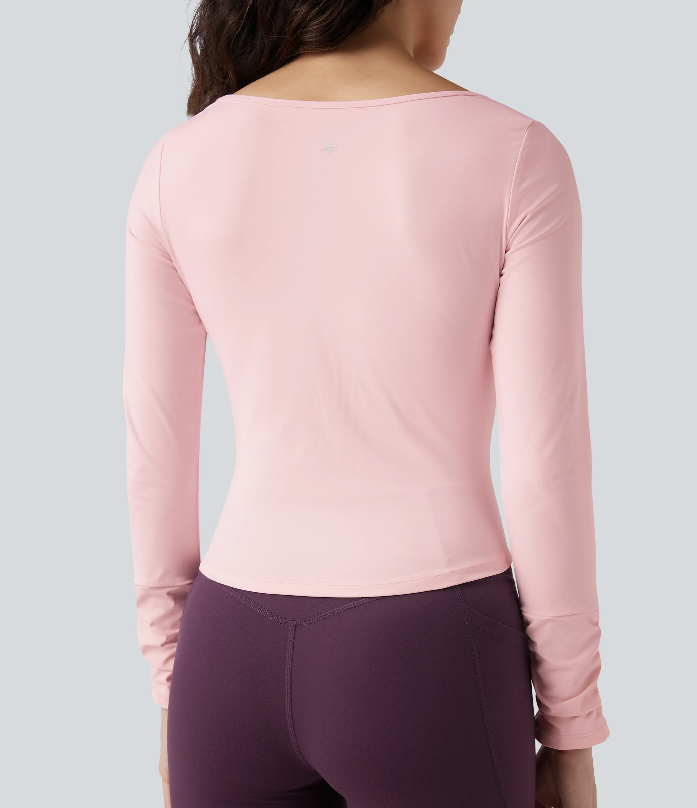 Halara Top deportivo de entrenamiento SoftlyZero™ con cuello cuadrado de manga larga con fruncido y tacto fresco - Primrose Pink - M sold by Halara product image thumbnail 5