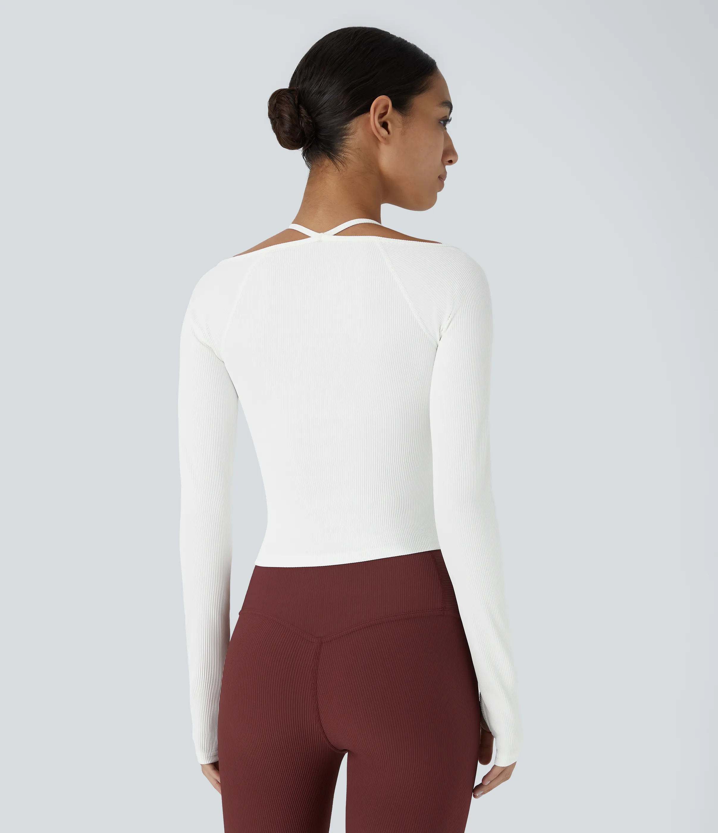 Halara Camiseta deportiva yoga agujero para pulgar tirante halter espalda acanalada - White - S(Long) sold by Halara product image thumbnail 3