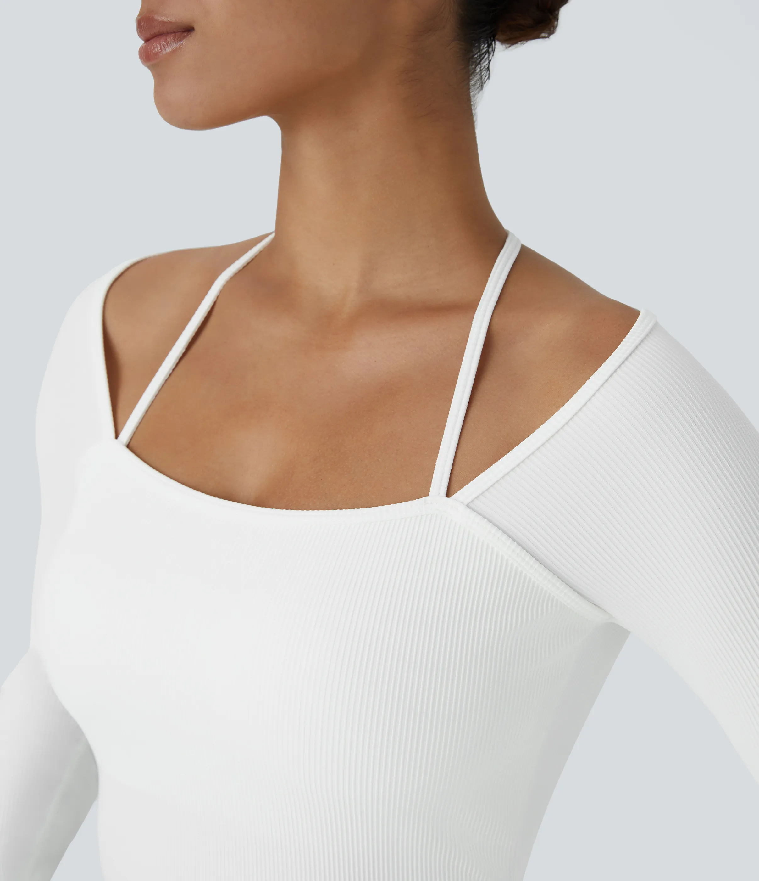 Halara Camiseta deportiva yoga agujero para pulgar tirante halter espalda acanalada - White - S(Long) sold by Halara product image thumbnail 5