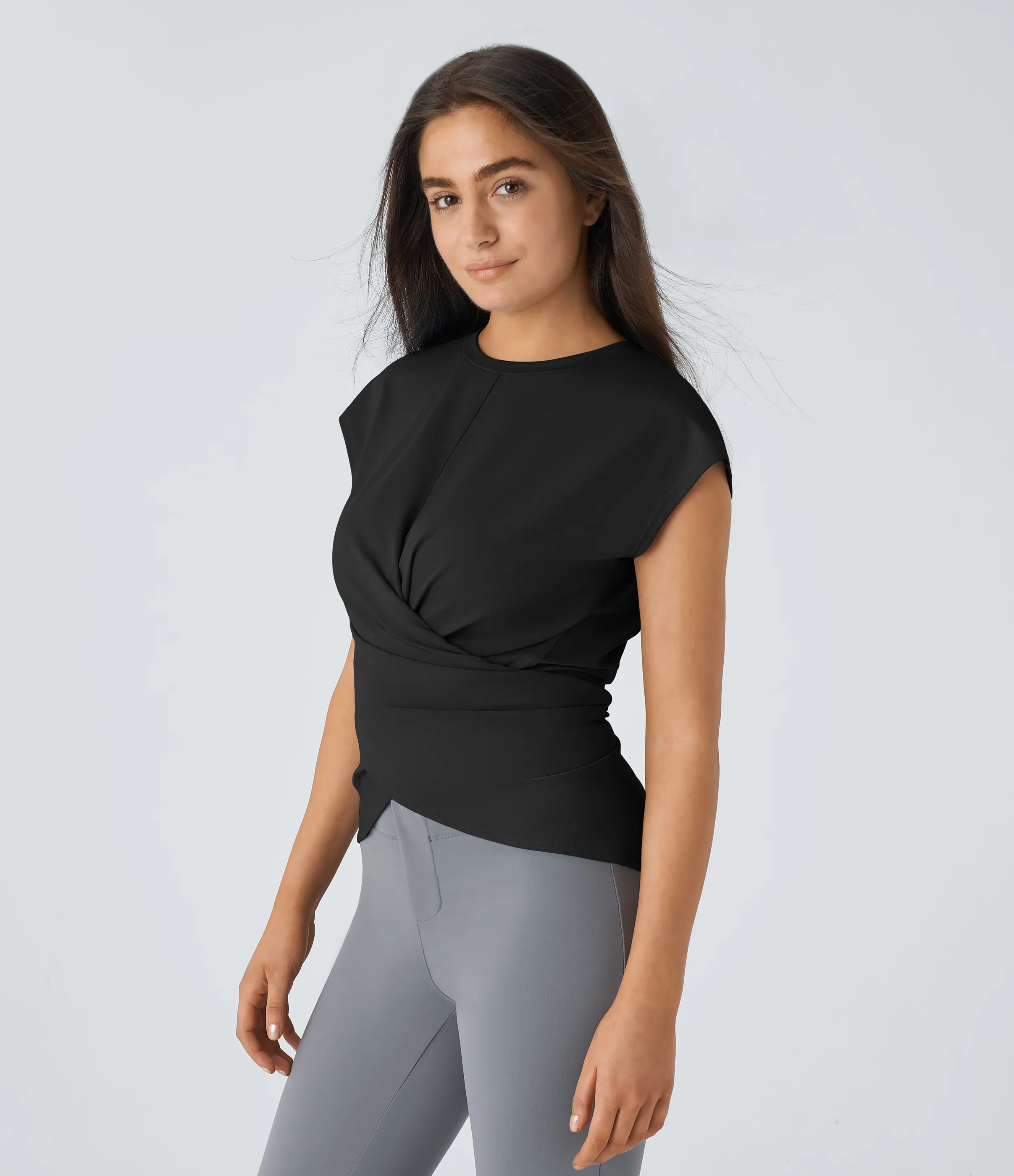 Halara Top oficina botón ajustable dobladillo cruzado manga japonesa - Black - XS sold by Halara product image thumbnail 4