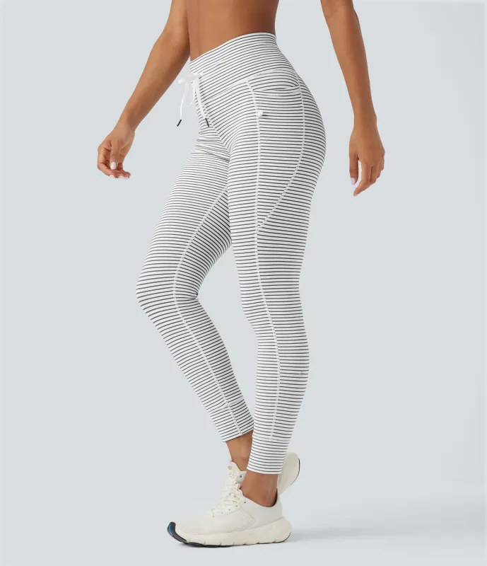 Halara Leggings de yoga de tiro alto a rayas con cordón y bolsillos - Zebra Ripple - S(full_length) sold by Halara