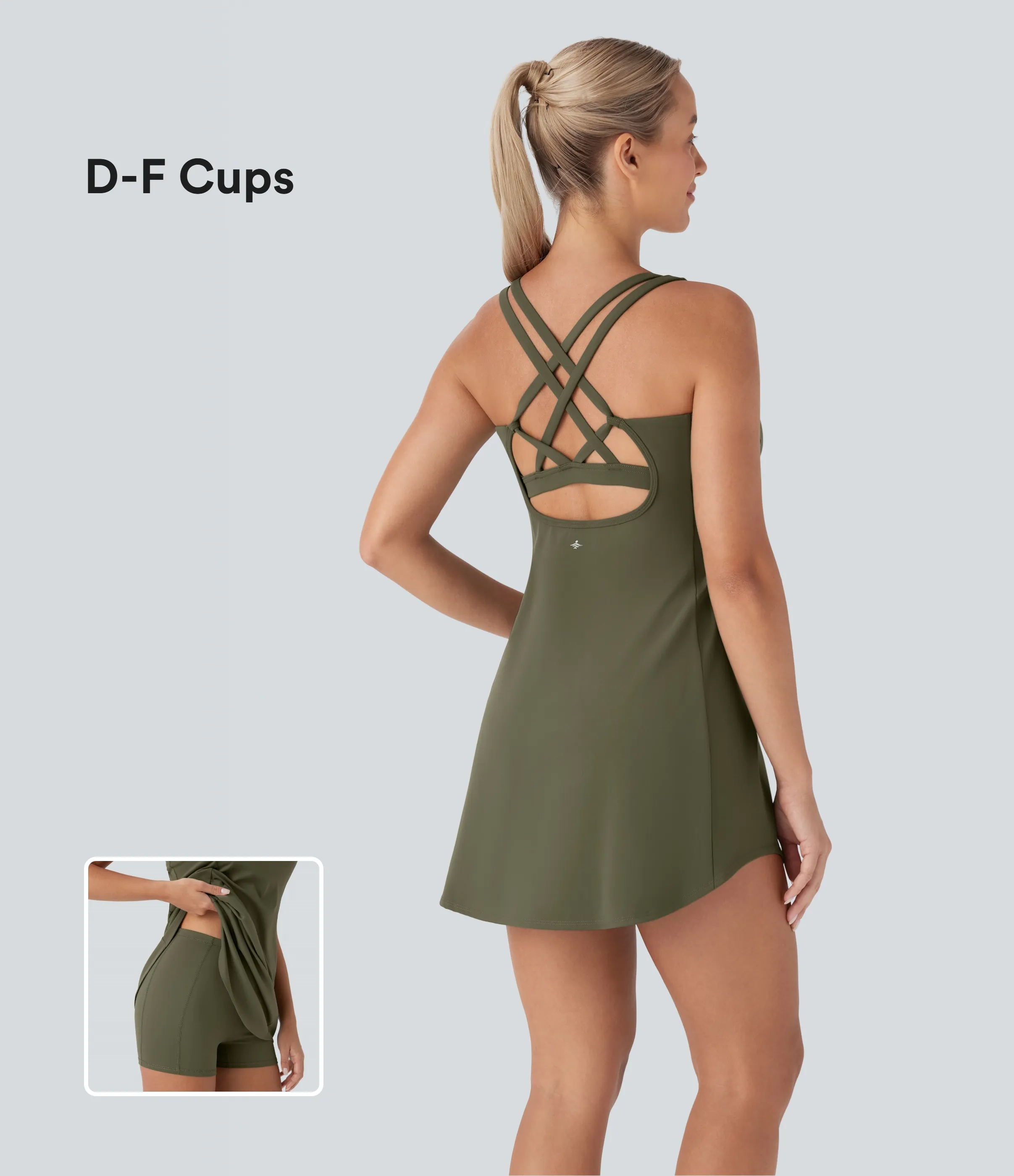 Halara Vestido deportivo mini de yoga SoftlyZero™ Plush afelpado con abertura y bolsillos, 3 piezas en copas D-F - Grass Grey Green - L sold by Halara