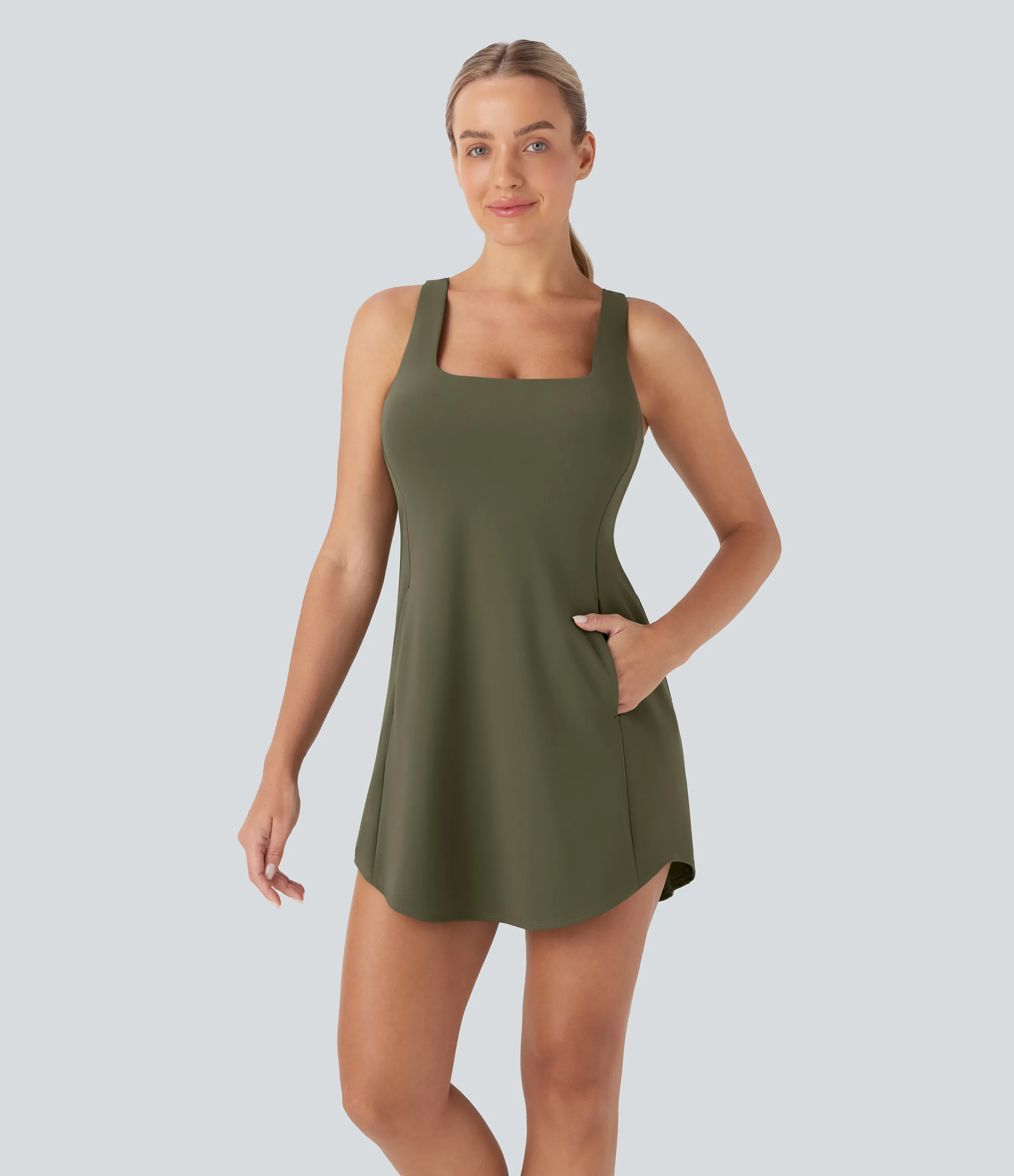 Halara Vestido deportivo mini de yoga SoftlyZero™ Plush afelpado con abertura y bolsillos, 3 piezas en copas D-F - Grass Grey Green - L sold by Halara product image thumbnail 3