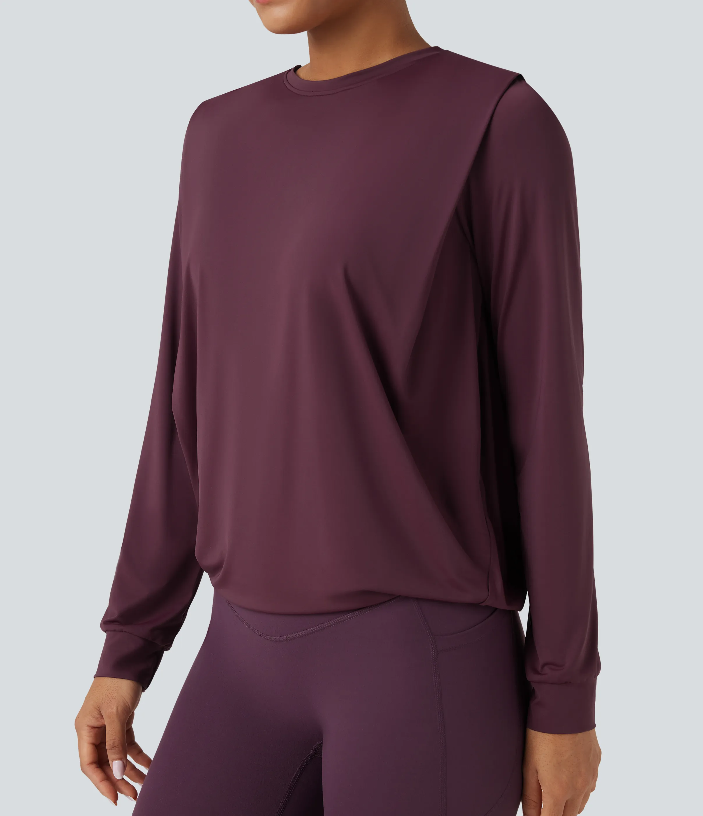 Halara Top deportivo de yoga fruncido de manga larga con cuello redondo - UPF50+ - Fig - S sold by Halara product image thumbnail 5