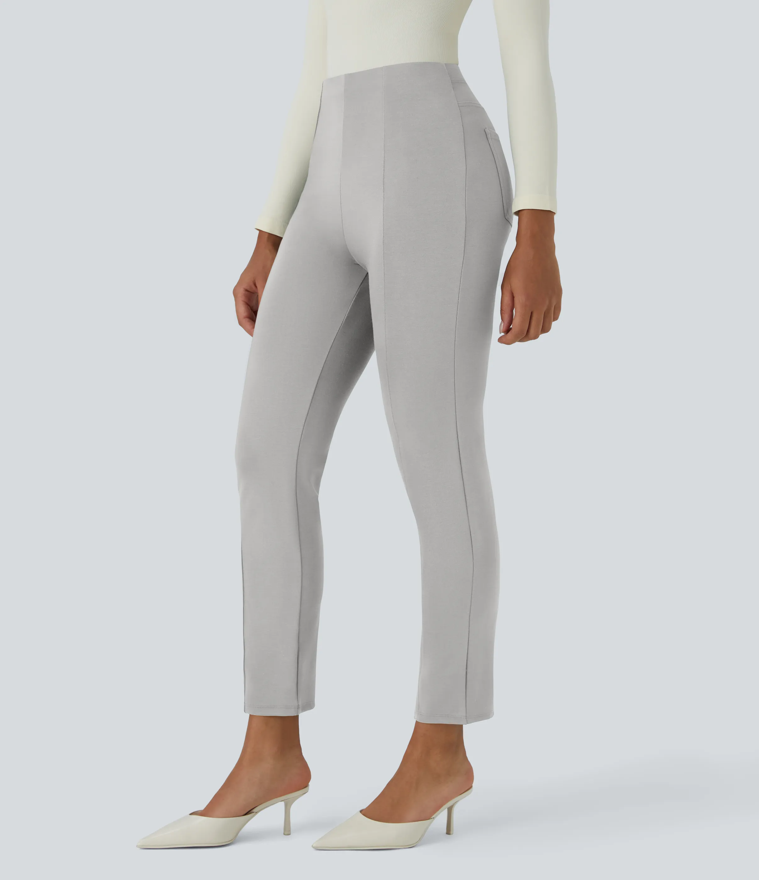 Halara Pantalón Halara Flex™ oficina ajustado bolsillo lateral posterior tiro alto - Earthy Gray - S(regular) sold by Halara product image thumbnail 4