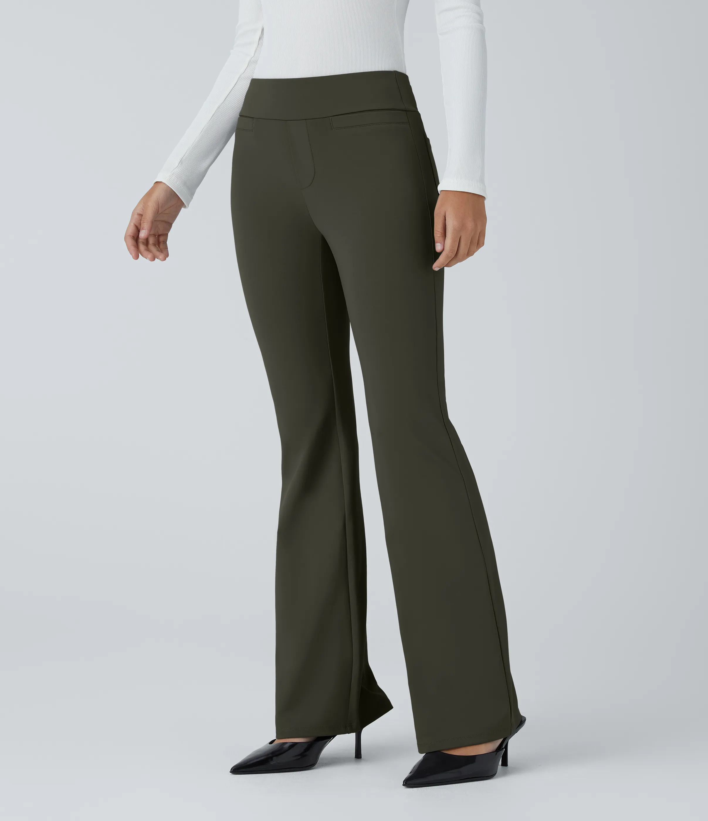 Halara Pantalón oficina tiro medio bolsillo lateral posterior ligero acampanado - Forest Night - XL(regular) sold by Halara product image thumbnail 4