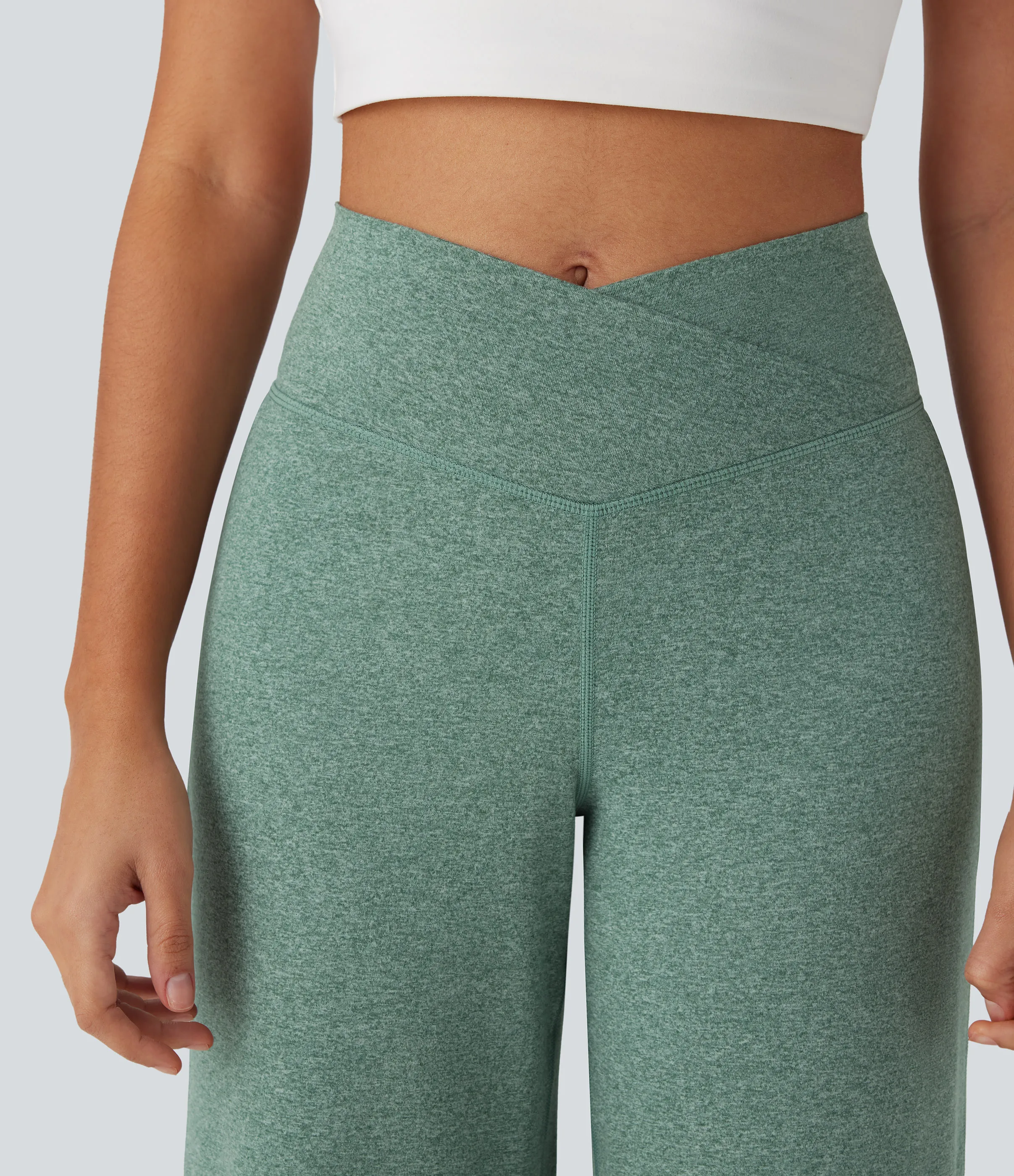 Halara Pantalones de yoga anchos de tiro alto cruzado con bolsillo trasero - Mottled Pine Green - XS(regular) sold by Halara product image thumbnail 5