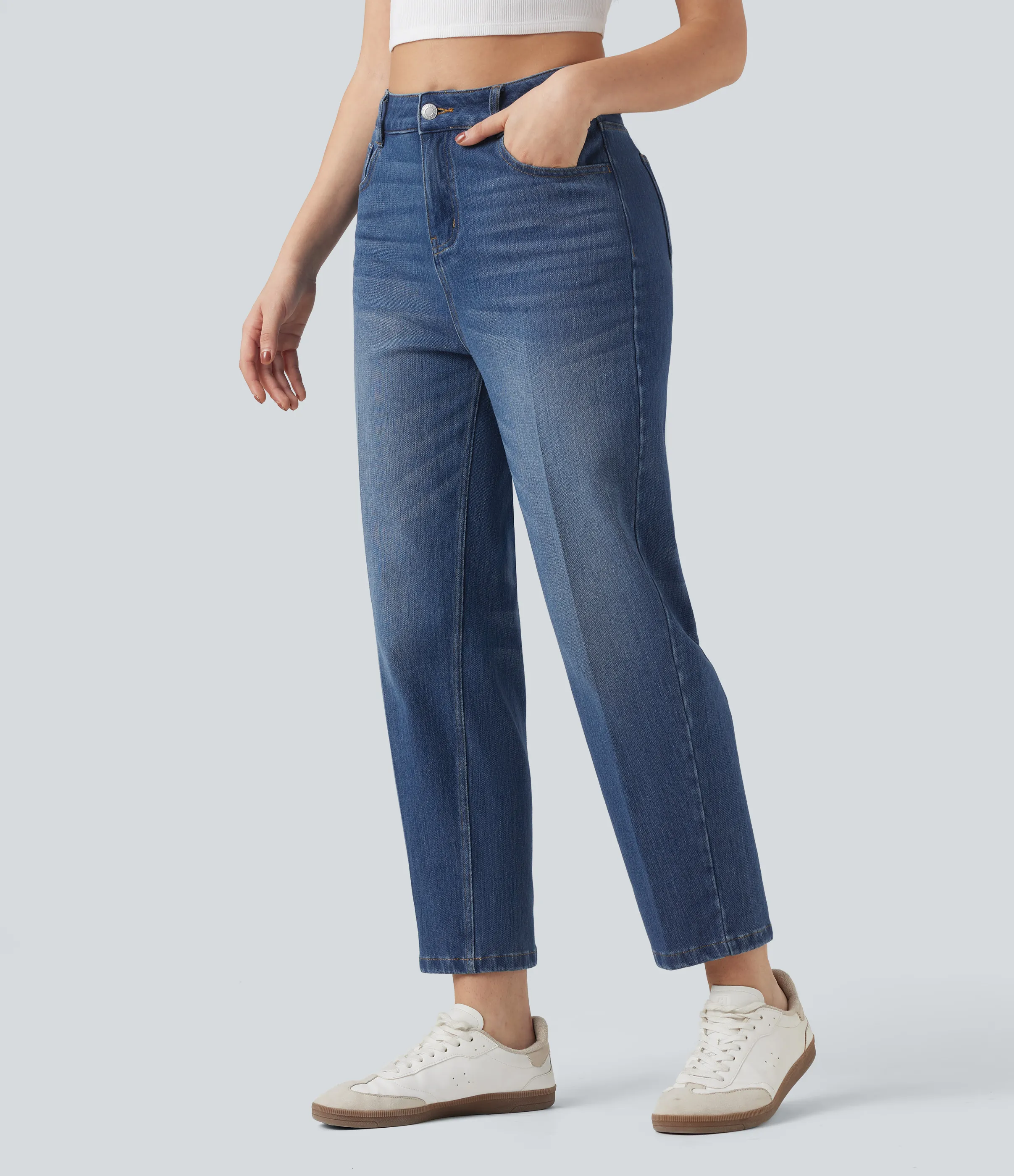 Halara Jeans casuales rectos Halara Flex™ de tiro alto y bolsillos en largo 7/8 - Tide Blue Denim - L(regular) sold by Halara product image thumbnail 4