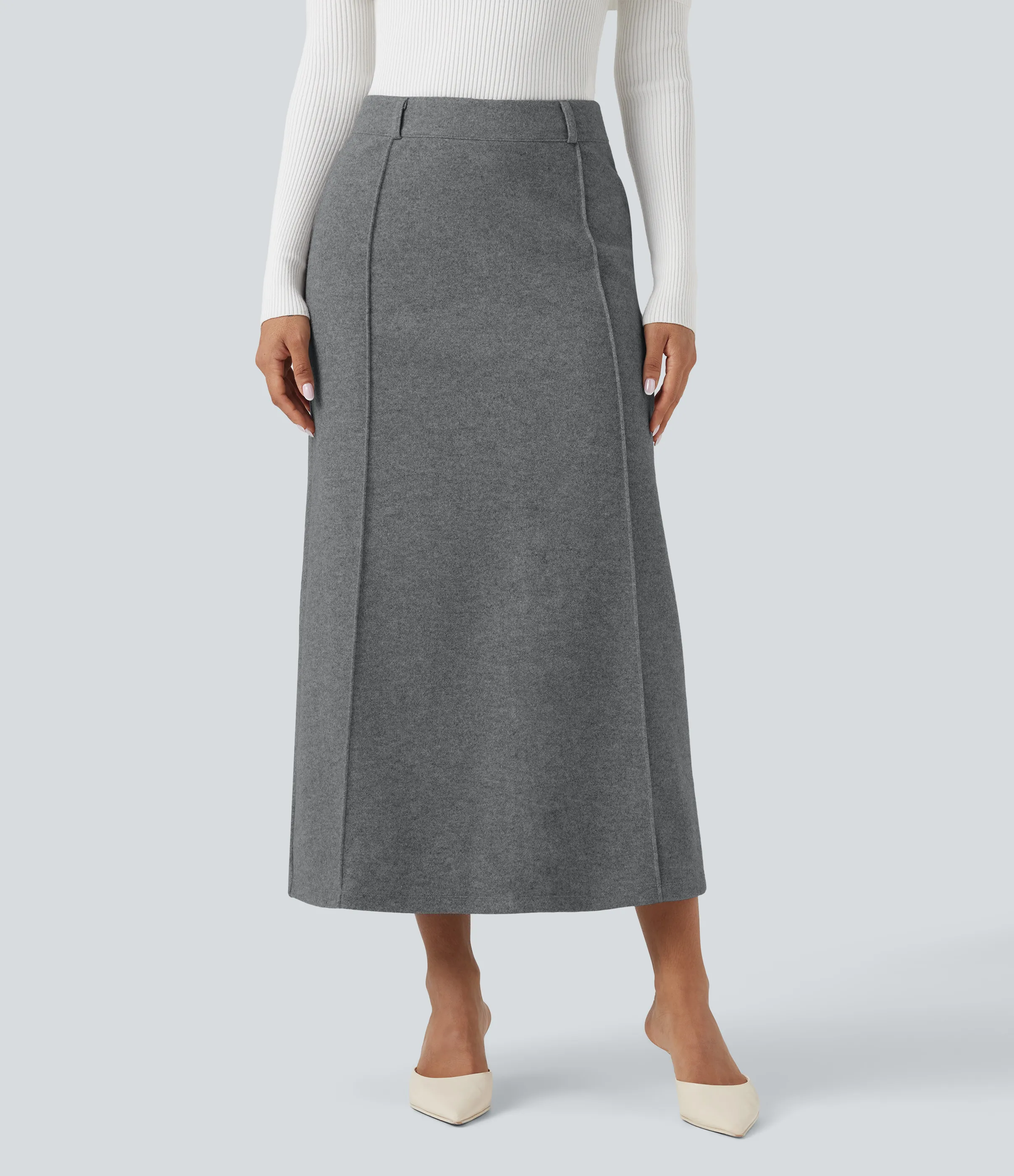 Halara Falda midi casual de polar con abertura y tiro alto - Charcoal Grey - XL(regular) sold by Halara