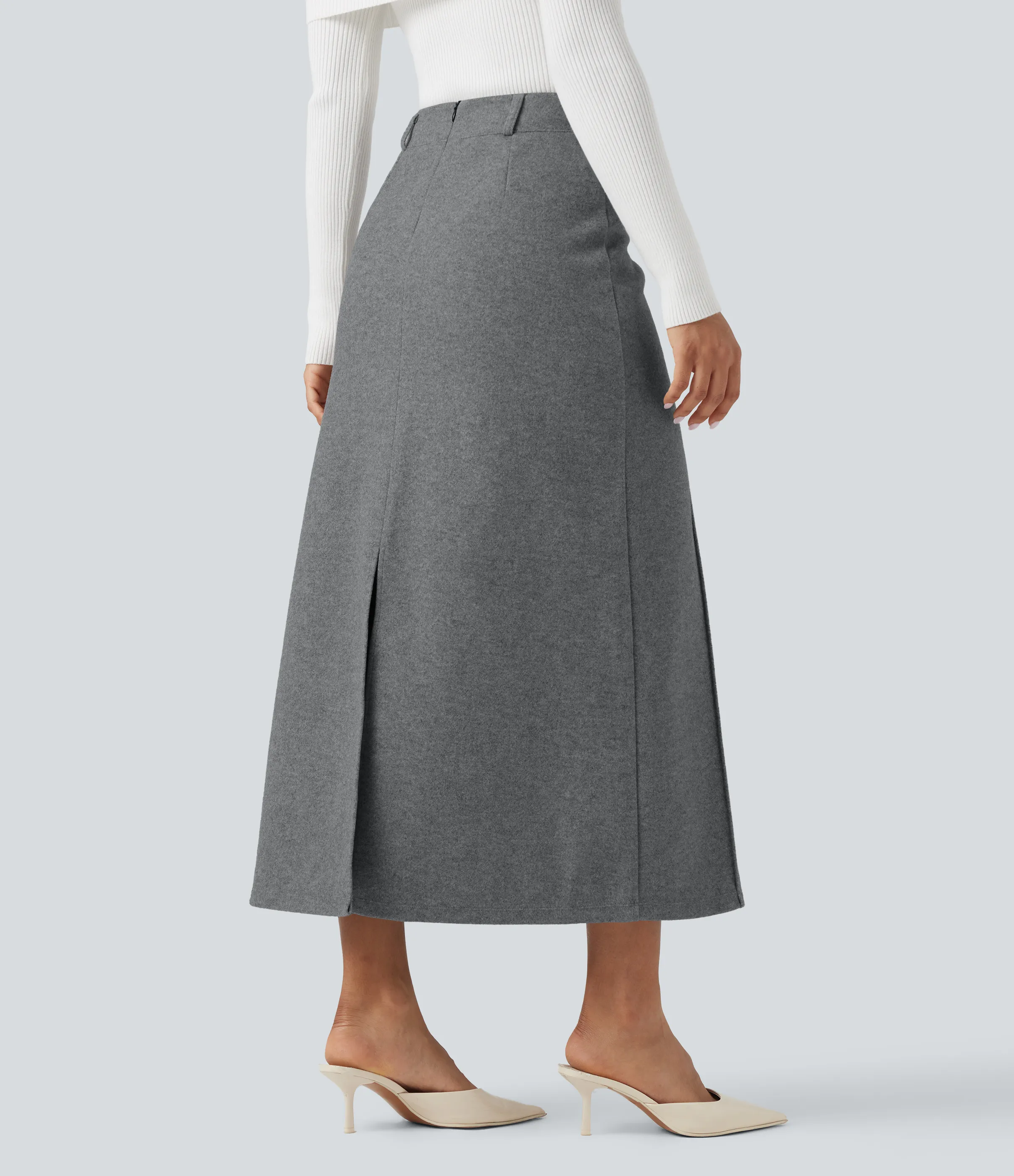 Halara Falda midi casual de polar con abertura y tiro alto - Charcoal Grey - XL(regular) sold by Halara product image thumbnail 3