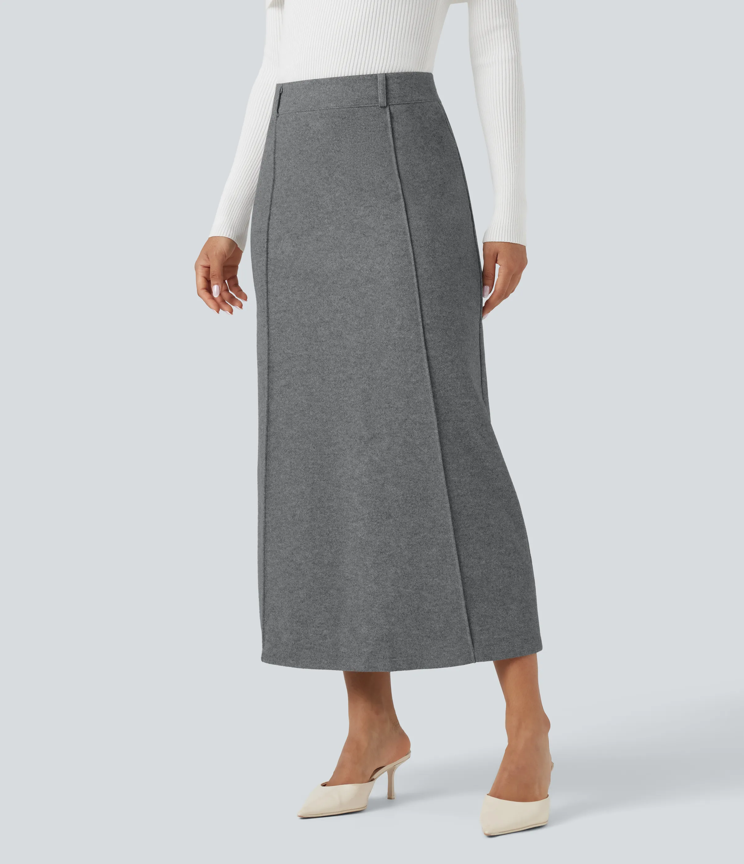 Halara Falda midi casual de polar con abertura y tiro alto - Charcoal Grey - XL(regular) sold by Halara product image thumbnail 4