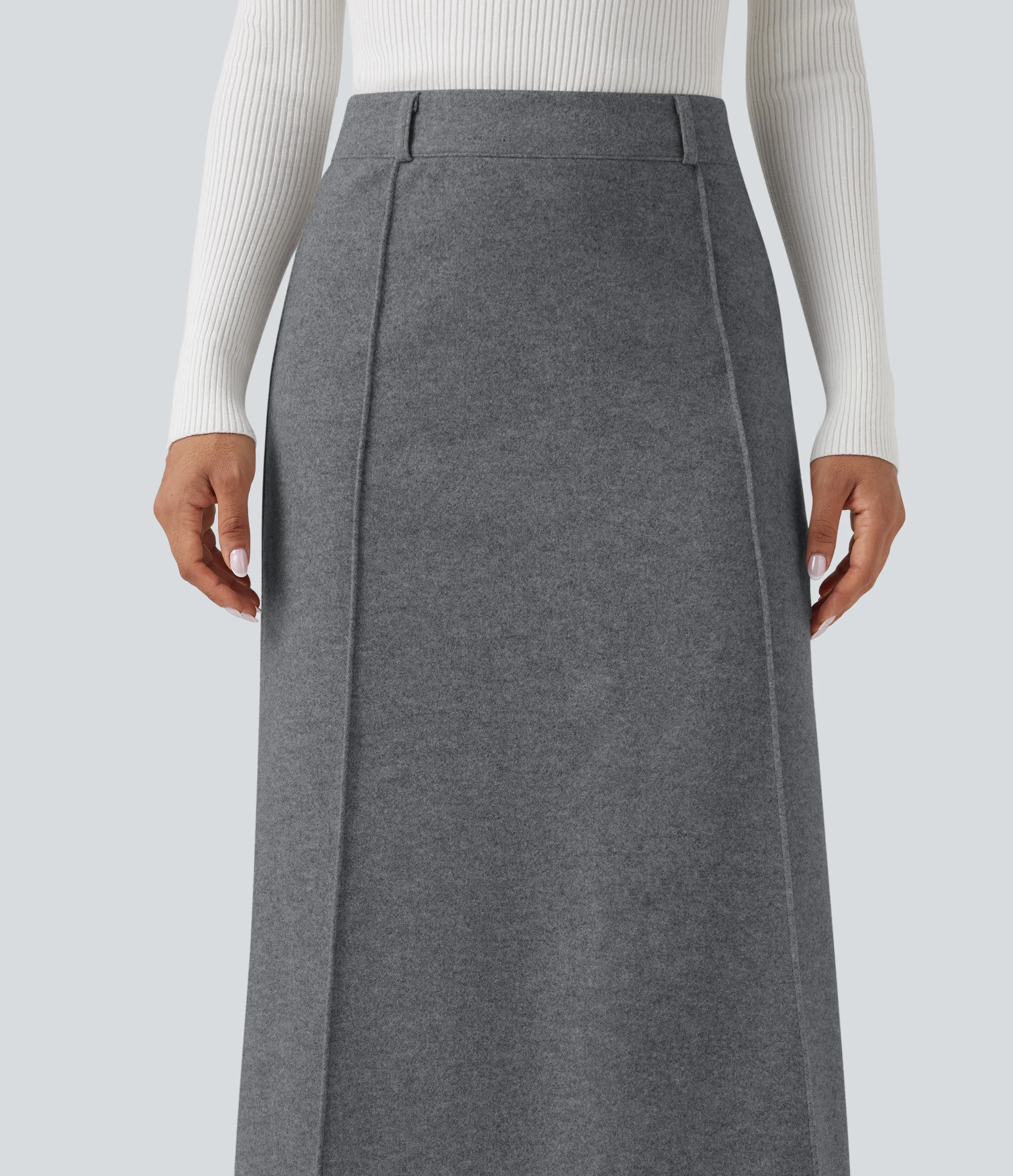 Halara Falda midi casual de polar con abertura y tiro alto - Charcoal Grey - XL(regular) sold by Halara product image thumbnail 5