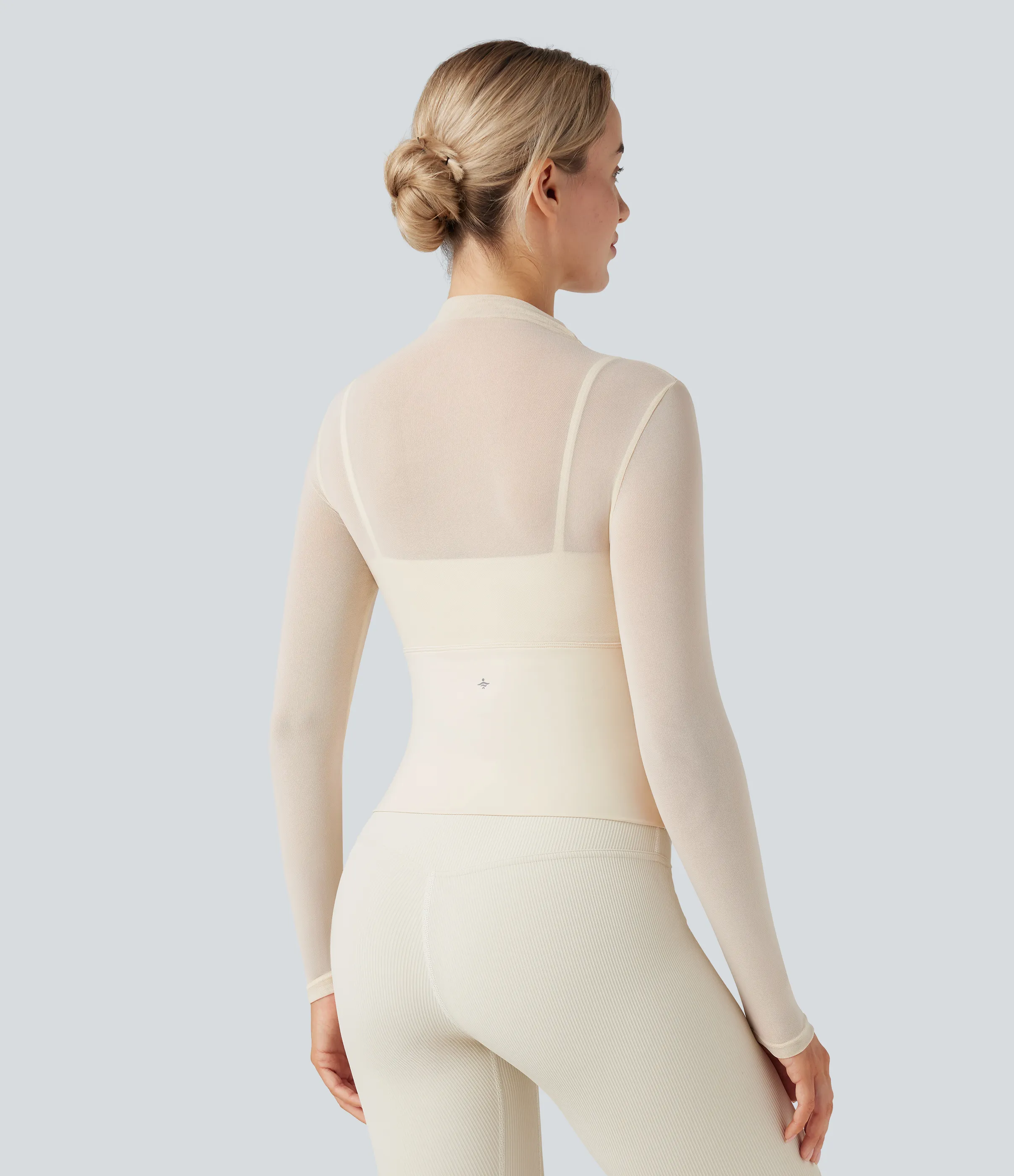 Halara Top deportivo de yoga 2 en 1 de manga larga con malla de contraste (largo extra) - Pearled Ivory - XL(Long) sold by Halara product image thumbnail 3