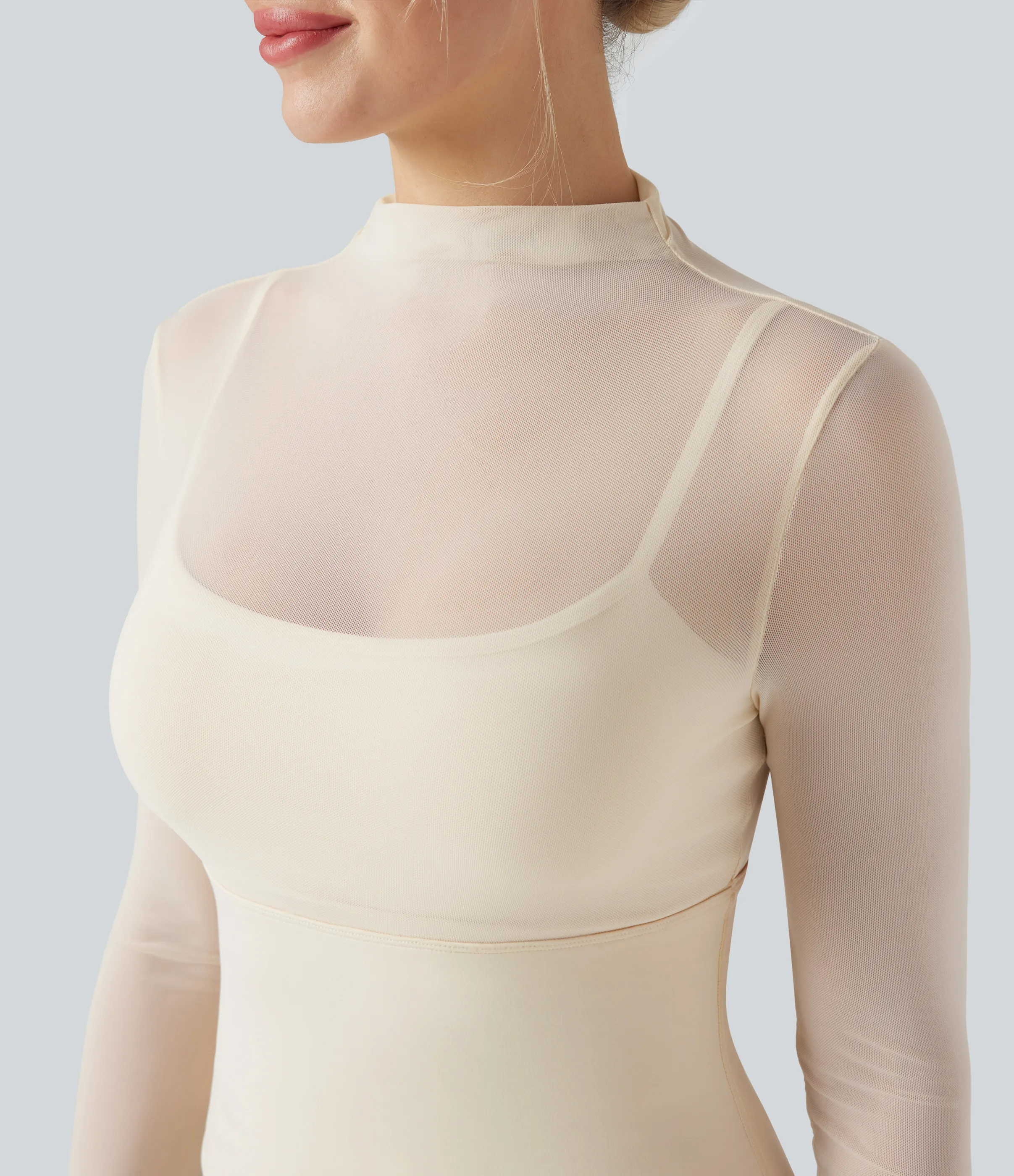 Halara Top deportivo de yoga 2 en 1 de manga larga con malla de contraste (largo extra) - Pearled Ivory - XL(Long) sold by Halara product image thumbnail 5