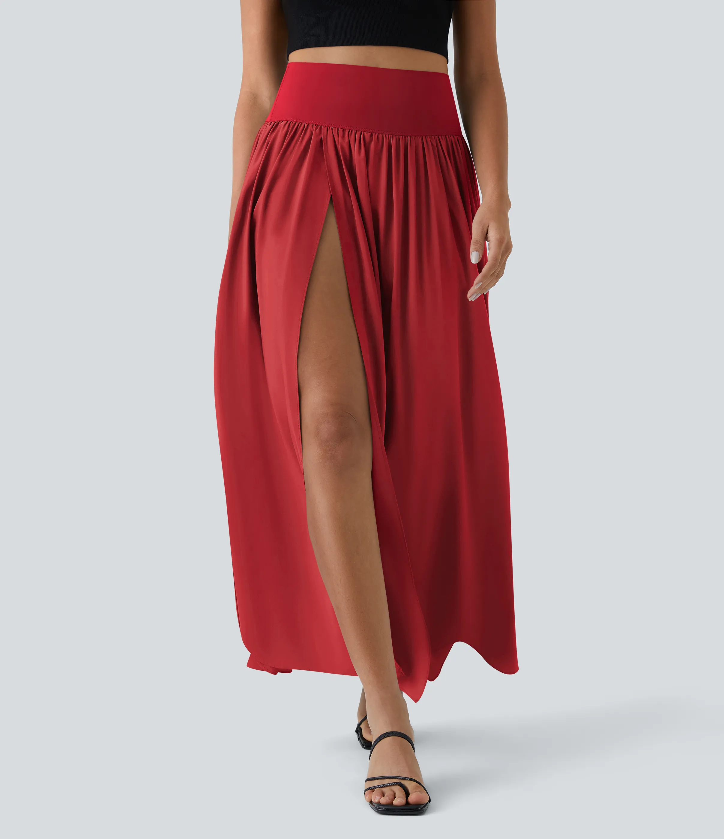 Halara Falda maxi Breezeful™ 2 en 1 fluida secado rápido división plisada tiro alto - Pompeian Red - L(regular) sold by Halara product image thumbnail 2