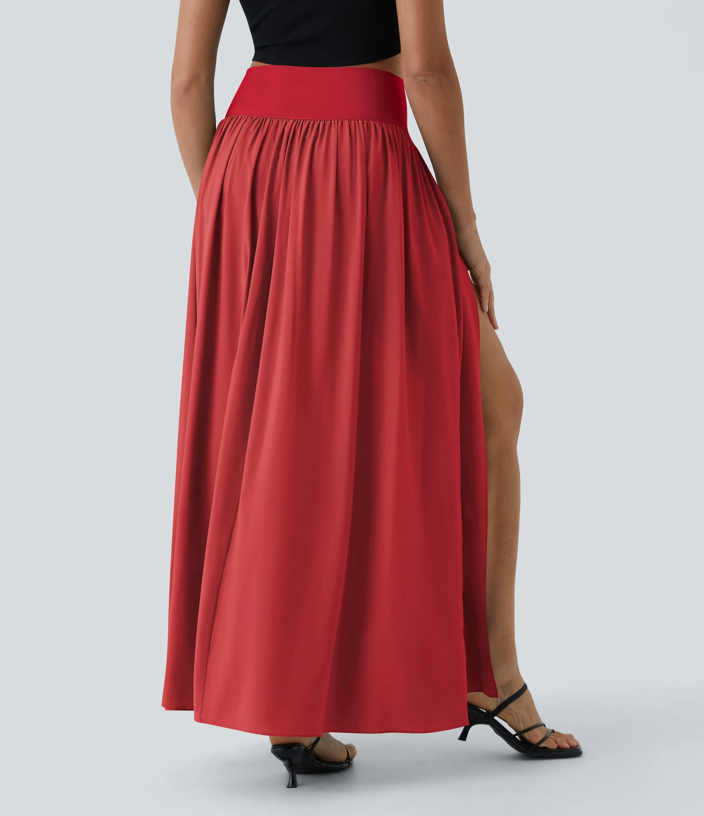 Halara Falda maxi Breezeful™ 2 en 1 fluida secado rápido división plisada tiro alto - Pompeian Red - L(regular) sold by Halara product image thumbnail 3