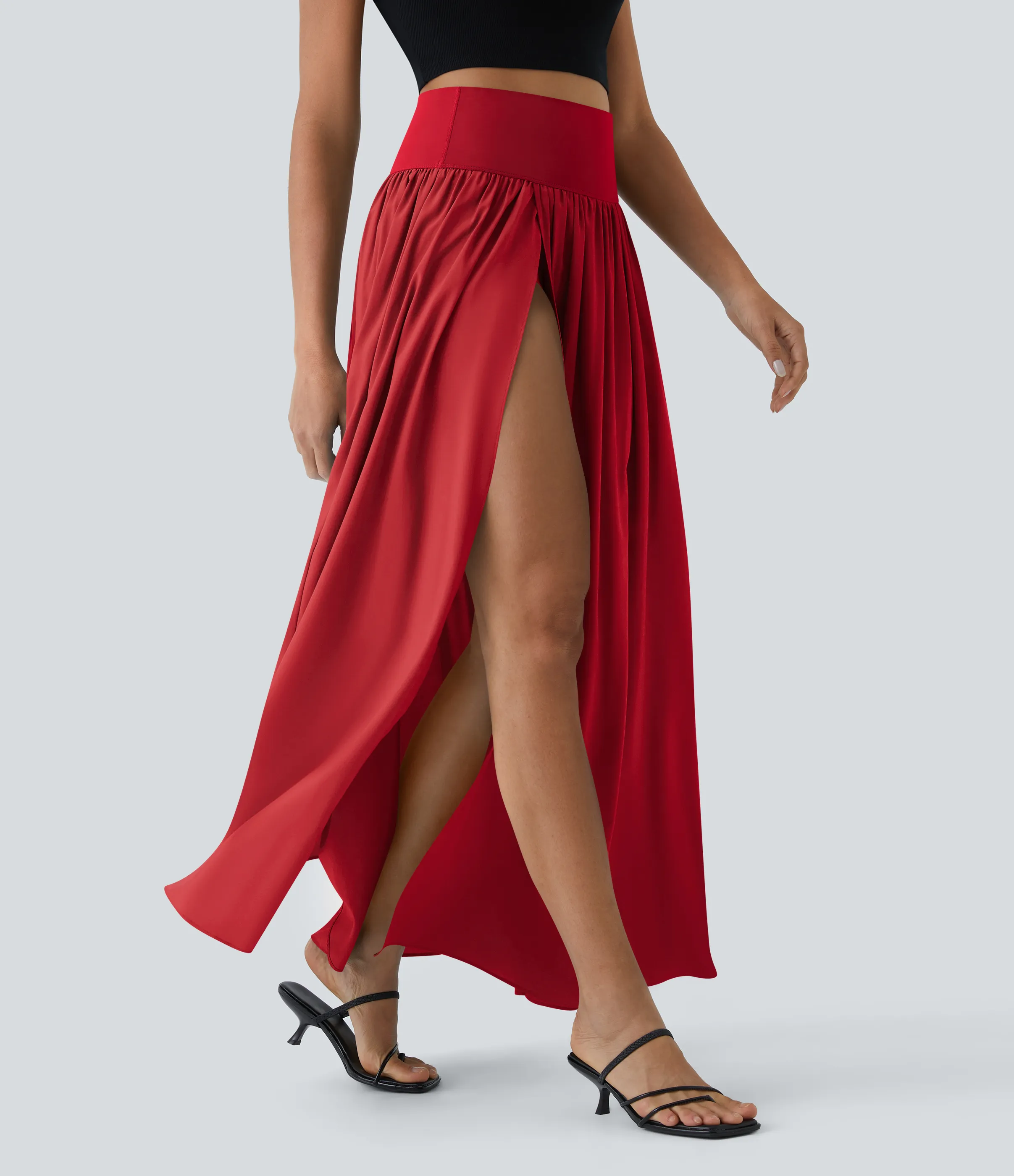 Halara Falda maxi Breezeful™ 2 en 1 fluida secado rápido división plisada tiro alto - Pompeian Red - L(regular) sold by Halara product image thumbnail 4