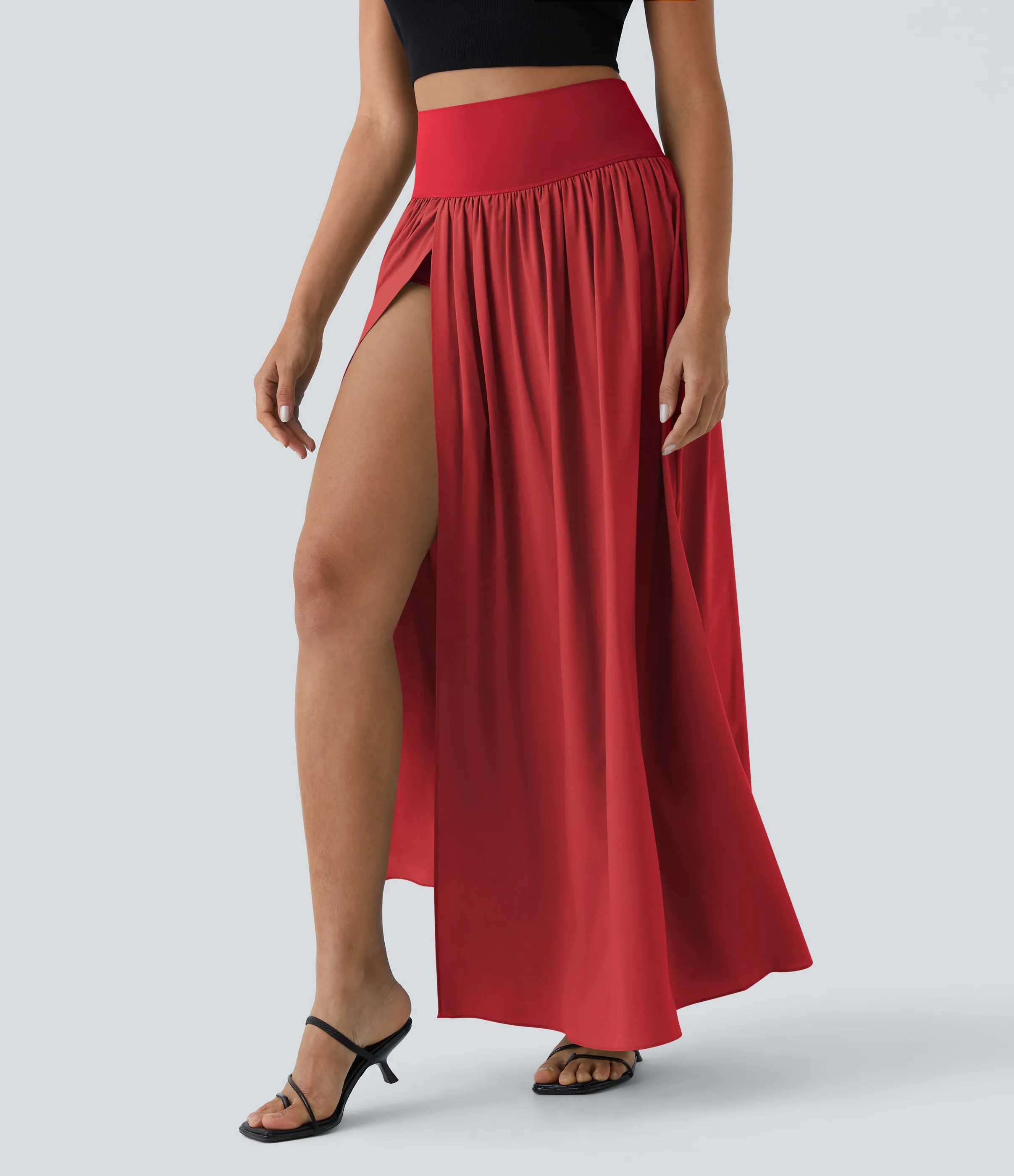 Halara Falda maxi Breezeful™ 2 en 1 fluida secado rápido división plisada tiro alto - Pompeian Red - L(regular) sold by Halara product image thumbnail 5