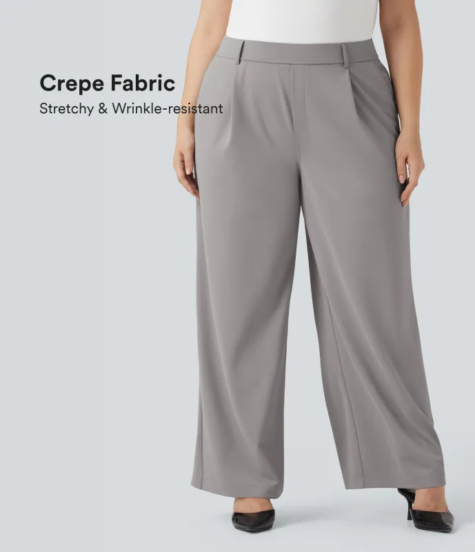 Halara Pantalones de oficina rectos Halara Flex™ de crepé de tiro alto con bolsillos en tallas grandes - Paloma - 3X(regular) sold by Halara