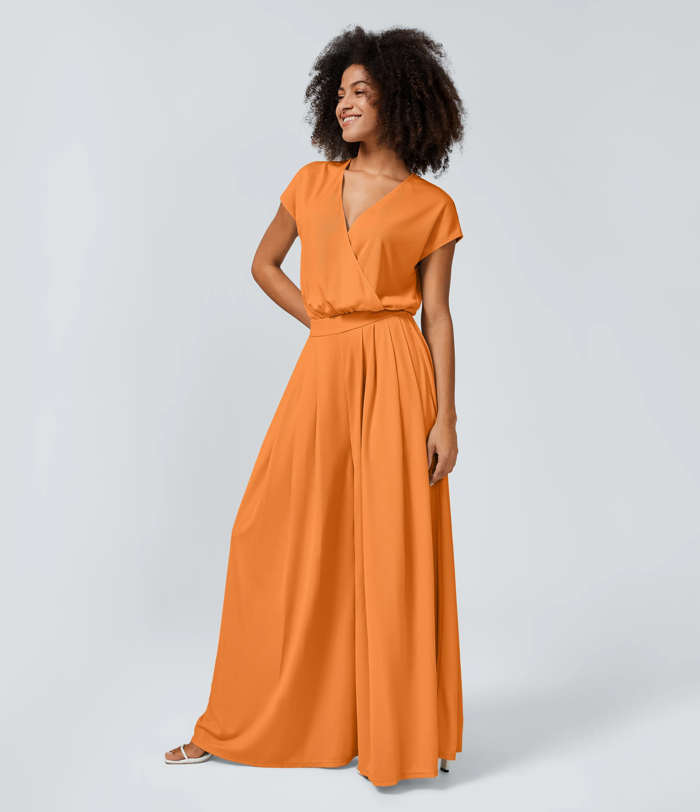 Halara Mono cuello V manga corta bolsillo lateral plisado pierna ancha - Sunshine Orange - XS(regular) sold by Halara product image thumbnail 4