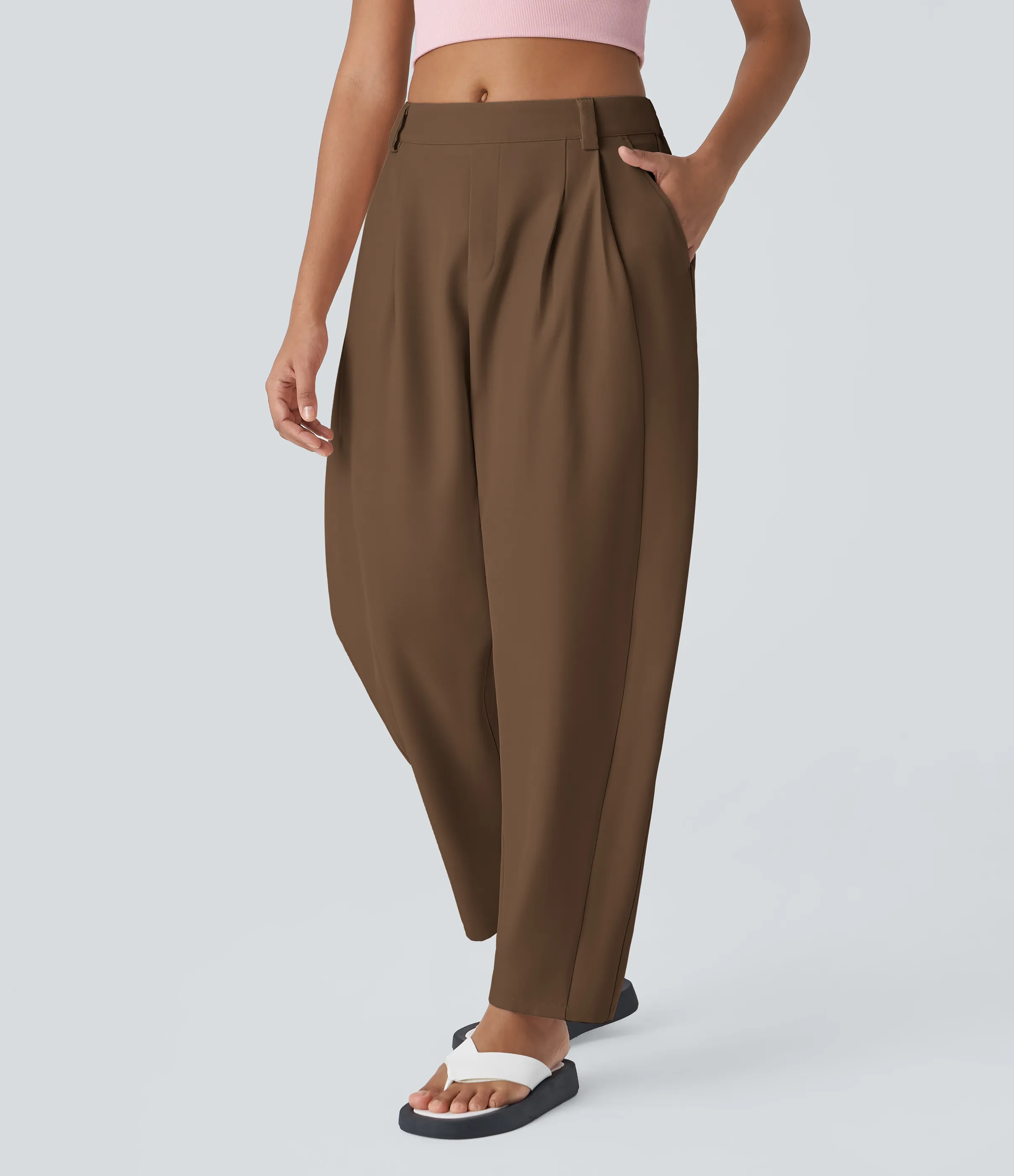 Halara Pantalón oficina pierna barril bolsillo lateral plisado tiro medio - Partridge - L(regular) sold by Halara product image thumbnail 4