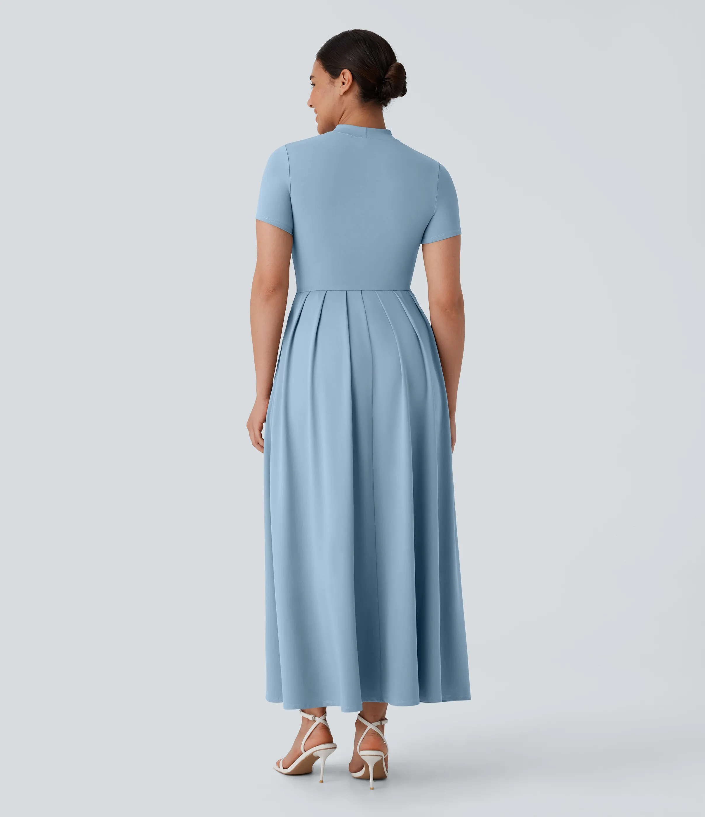 Halara Vestido largo acampanado bolsillo lateral manga corta cuello alto - Angel Falls - M sold by Halara product image thumbnail 3