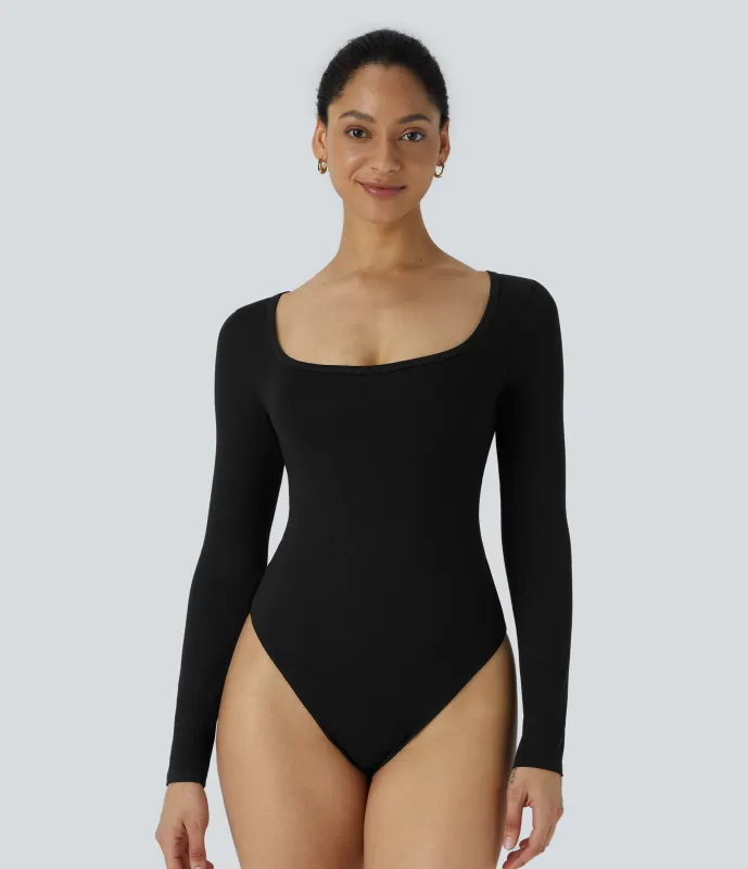 Halara Body oficina ajustado botón presión manga larga cuello U - Black - M sold by Halara