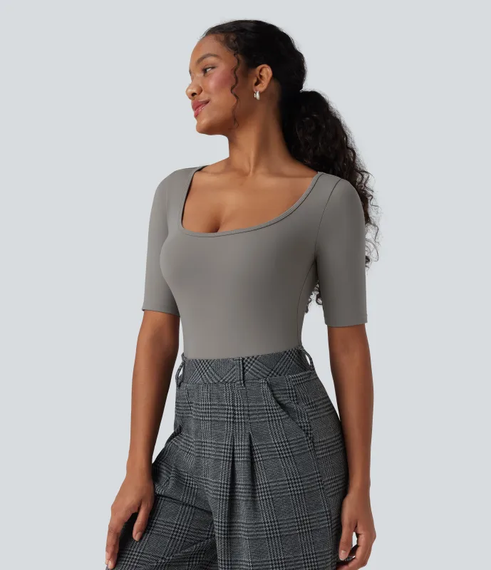 Halara Camiseta de oficina SoftlyZero™ de manga corta con cuello redondo y tacto fresco - Steeple Gray - XS sold by Halara